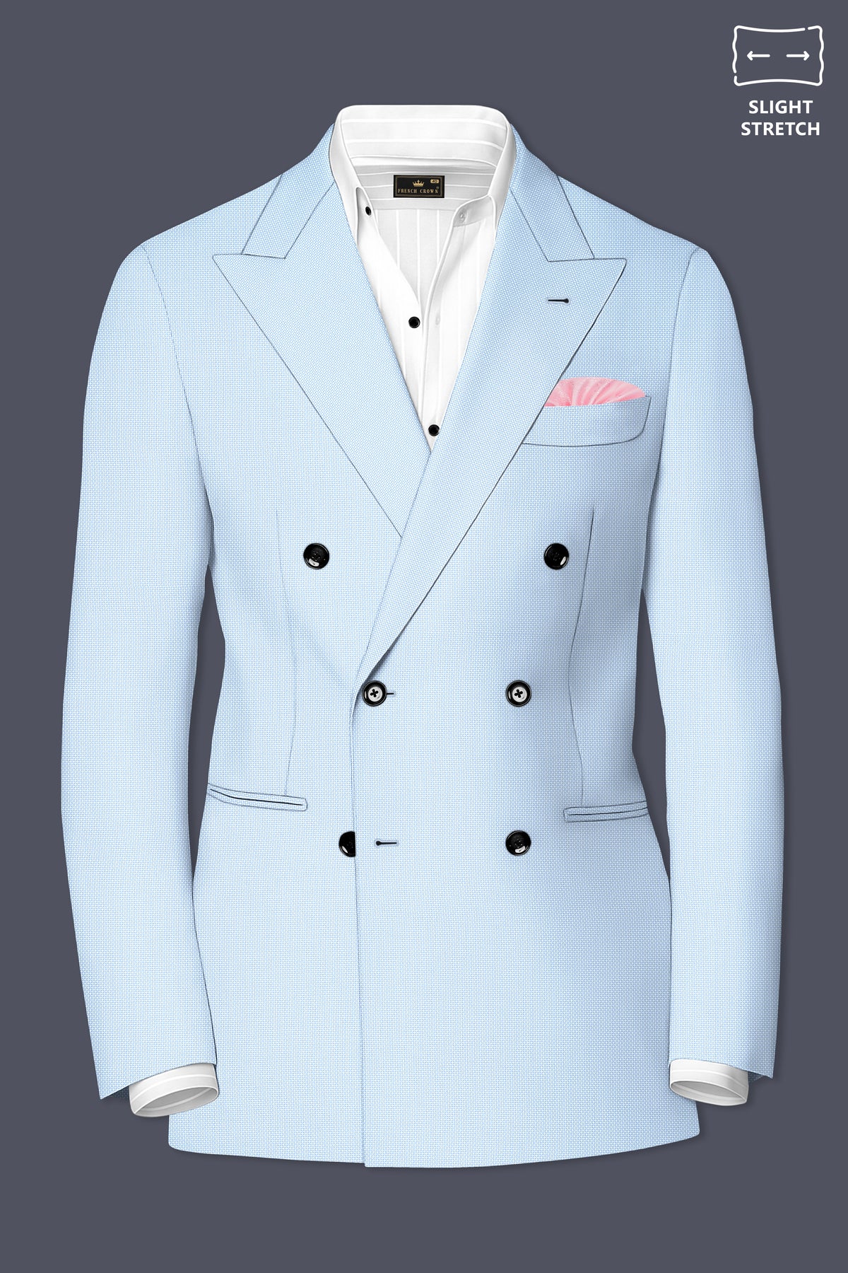 Azure-Hawkes Blue Diamond Textured Wool Rich Slight Stretch Double Breasted Blazer