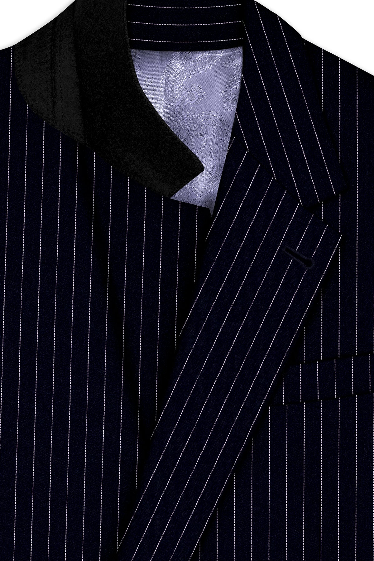 Windsor-Navy Blue Chalk Striped Wool Rich Wrinkle-Free Fluid Drape Fabric Single Breasted Blazer