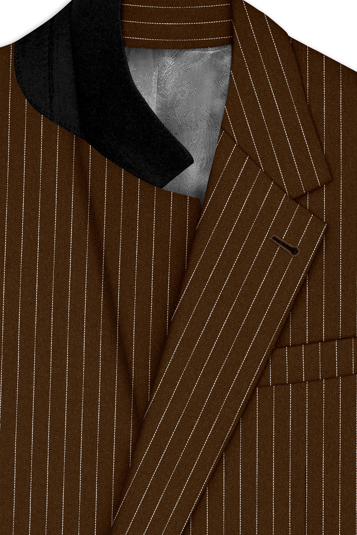 Everton-Clinker Brown Chalk Striped Wool Rich Wrinkle-Free Fluid Drape Fabric Single Breasted Blazer