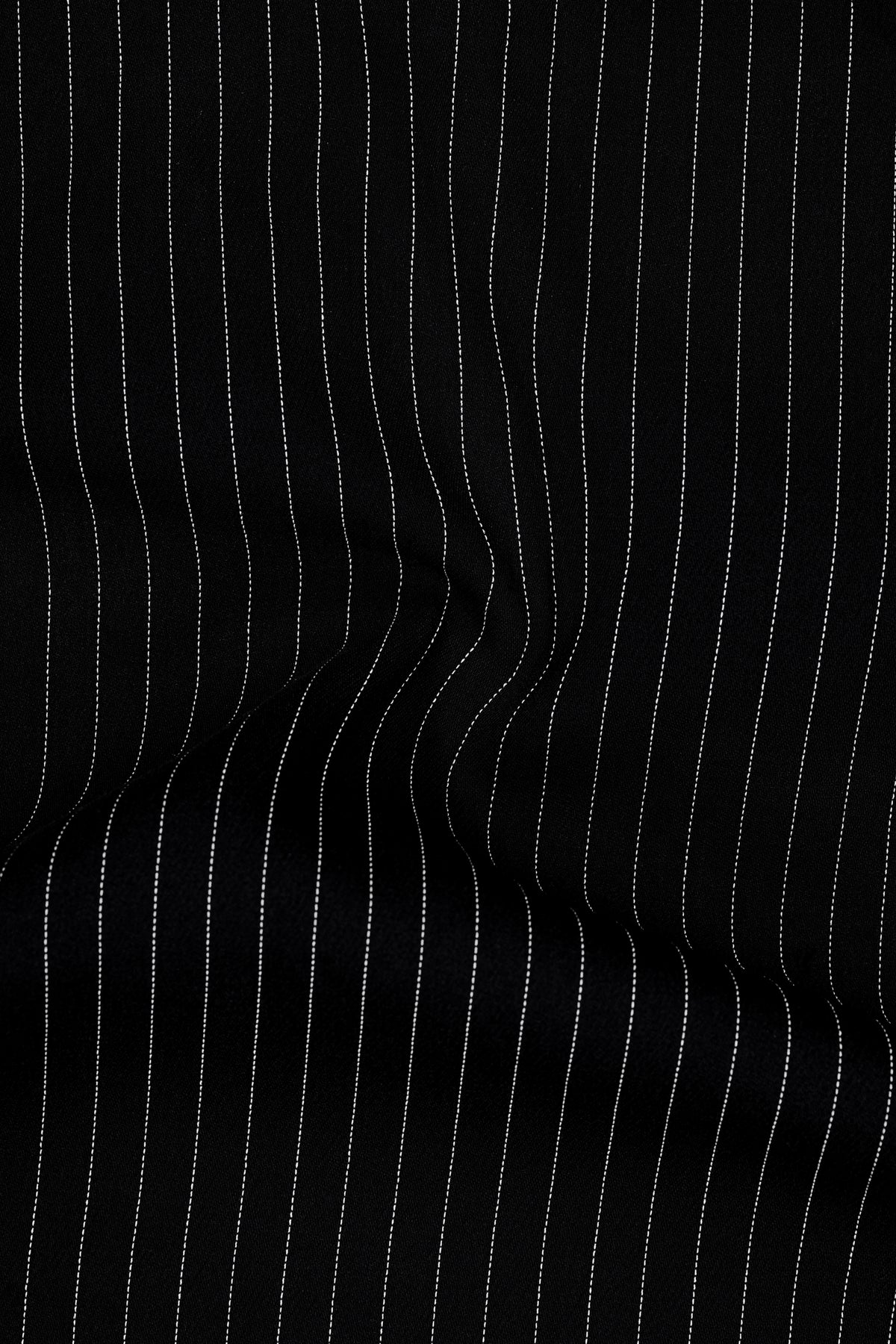 Noble-Jade Black Chalk Striped Wool Rich Wrinkle-Free Fluid Drape Fabric Double Breasted Blazer