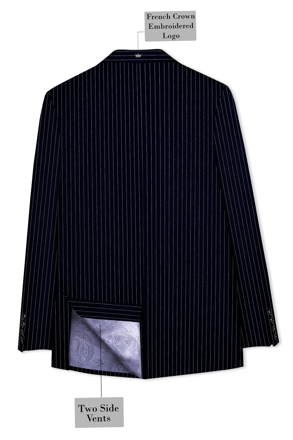 Windsor-Navy Blue Chalk Striped Wool Rich Wrinkle-Free Fluid Drape Fabric Double Breasted Blazer
