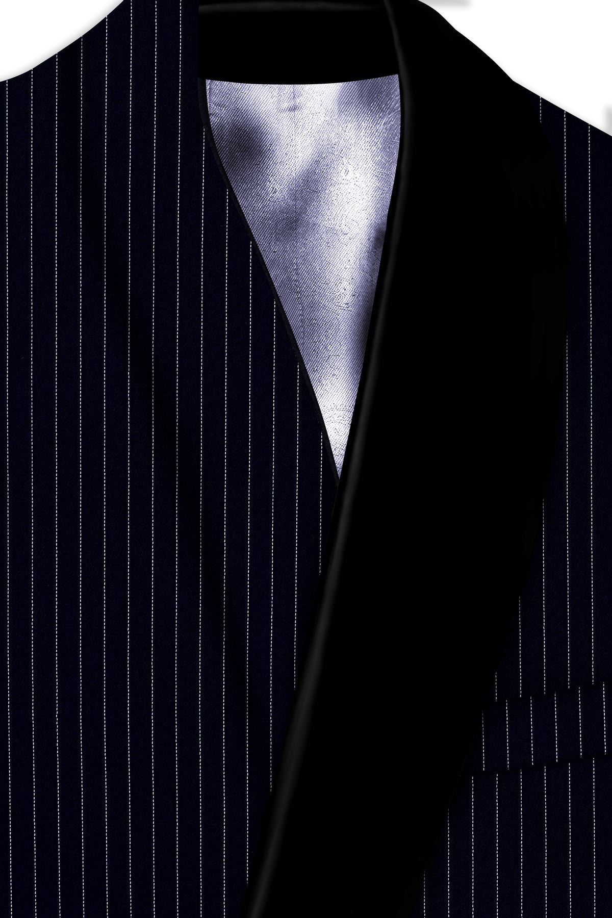 Windsor-Navy Blue Chalk Striped Wool Rich Wrinkle-Free Fluid Drape Fabric Tuxedo Blazer