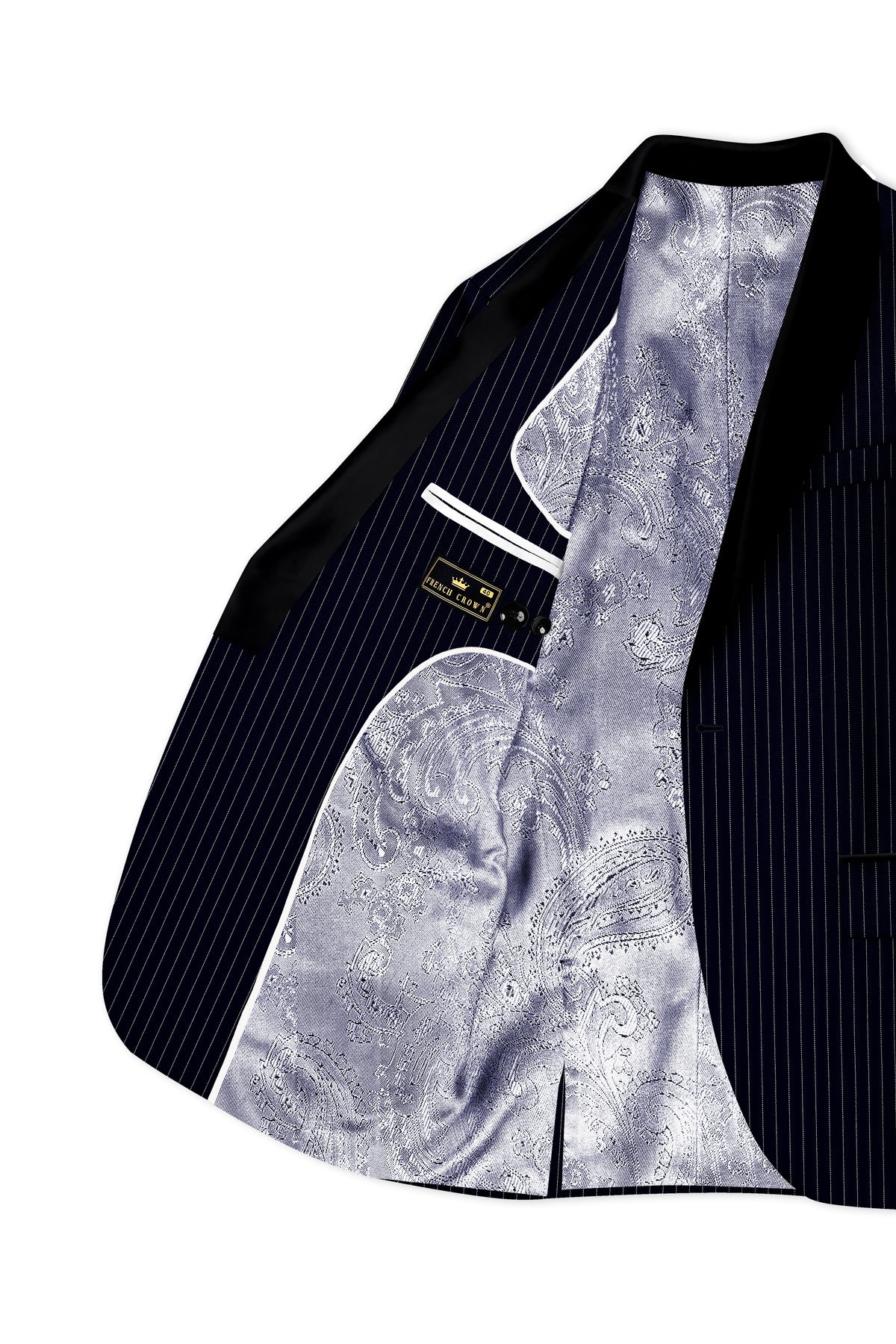 Windsor-Navy Blue Chalk Striped Wool Rich Wrinkle-Free Fluid Drape Fabric Tuxedo Blazer