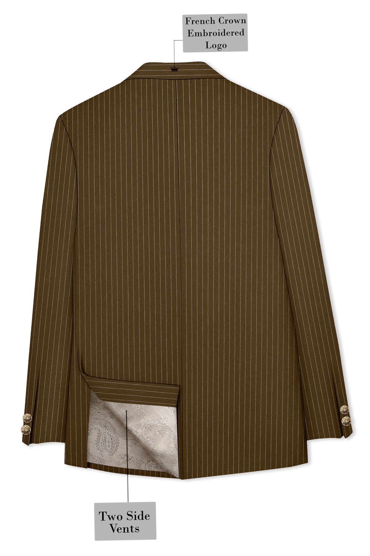 Sable-Antique Brown Chalk Striped Wool Rich Wrinkle-Free Fluid Drape Fabric Cross Bandhgala Blazer