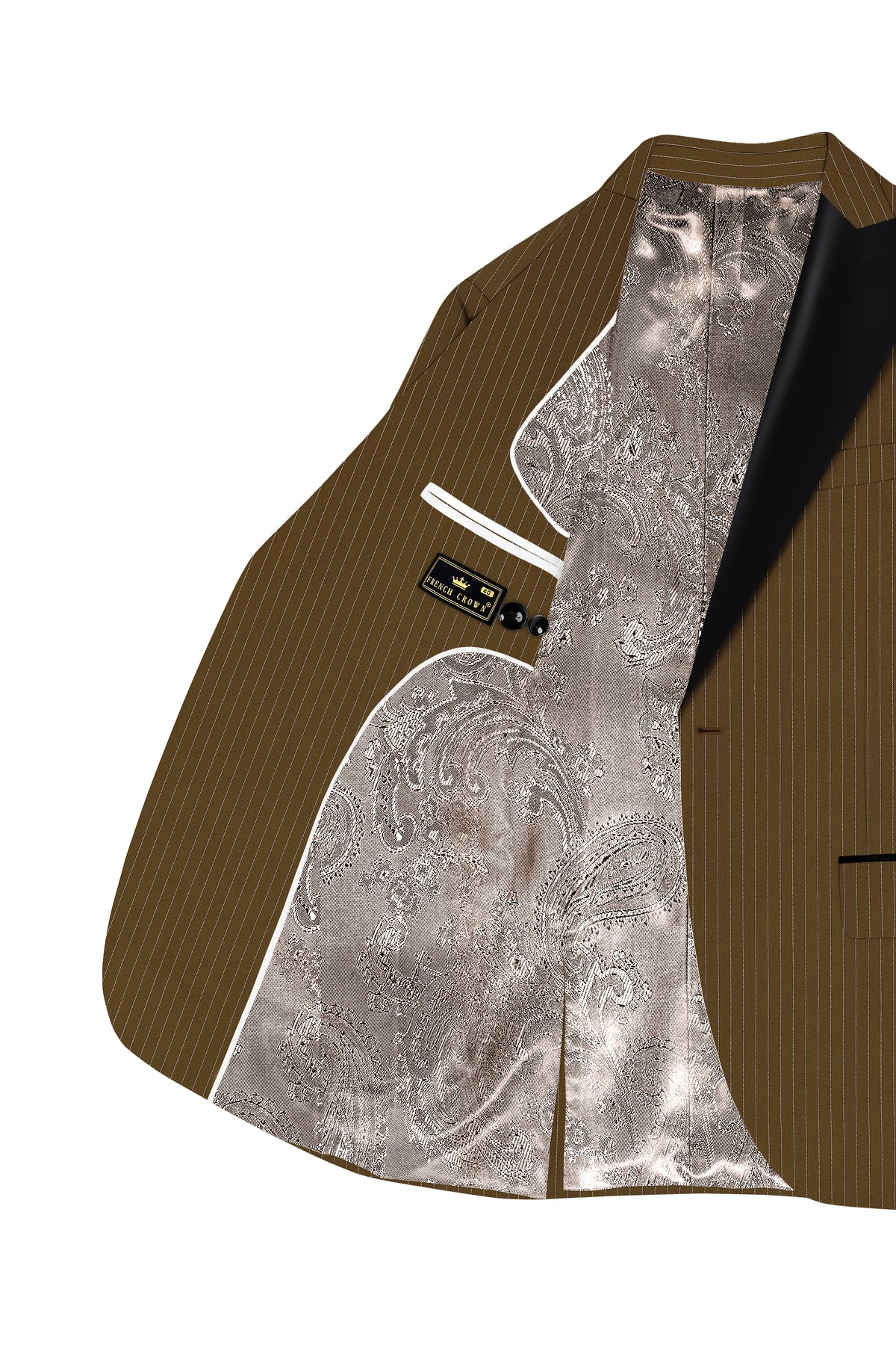Sable-Antique Brown Chalk Striped Wool Rich Wrinkle-Free Fluid Drape Fabric Peak Lapel Tuxedo Blazer