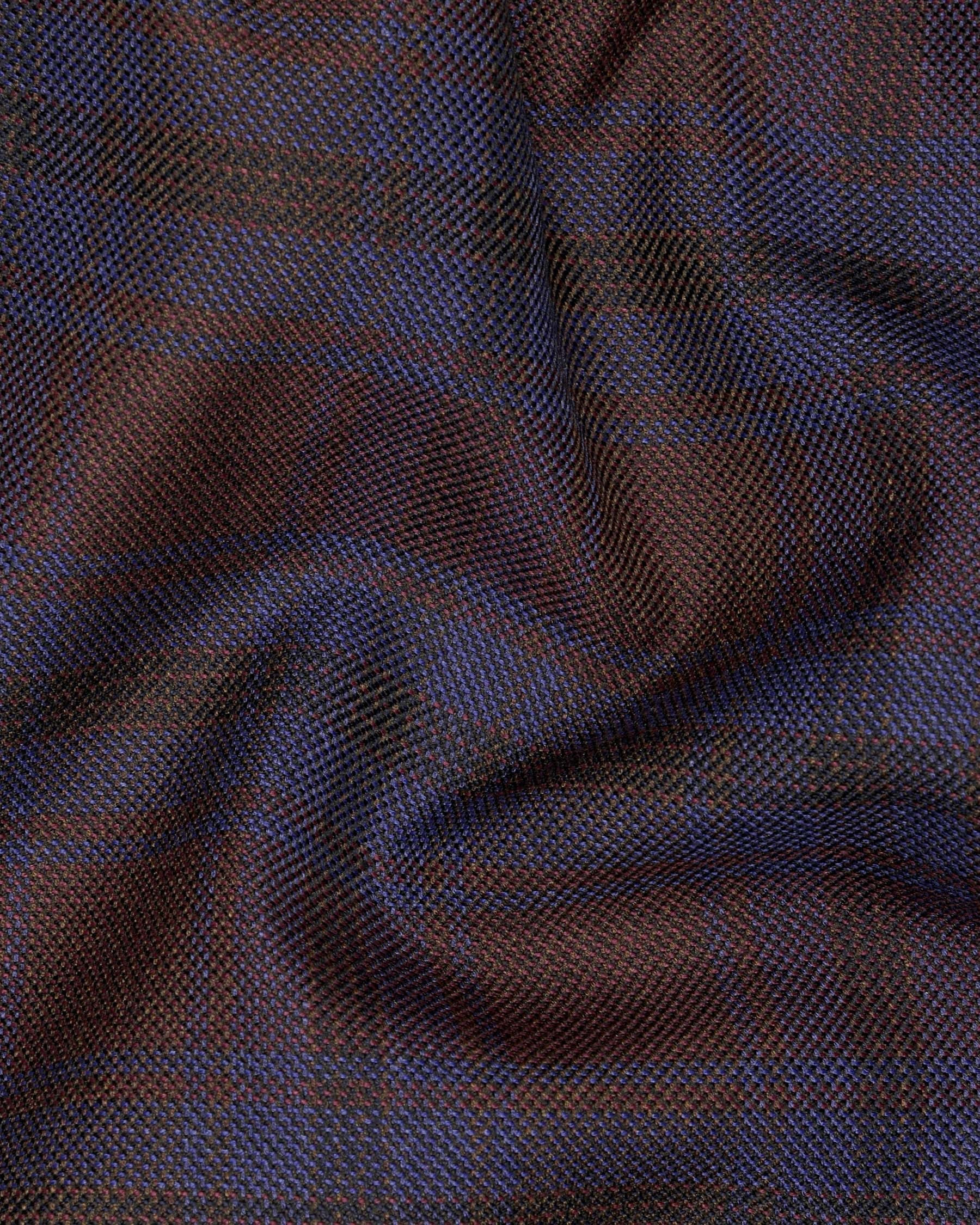 Maroon with Royal Blue Plaid Striped Wool Tweed Blazer