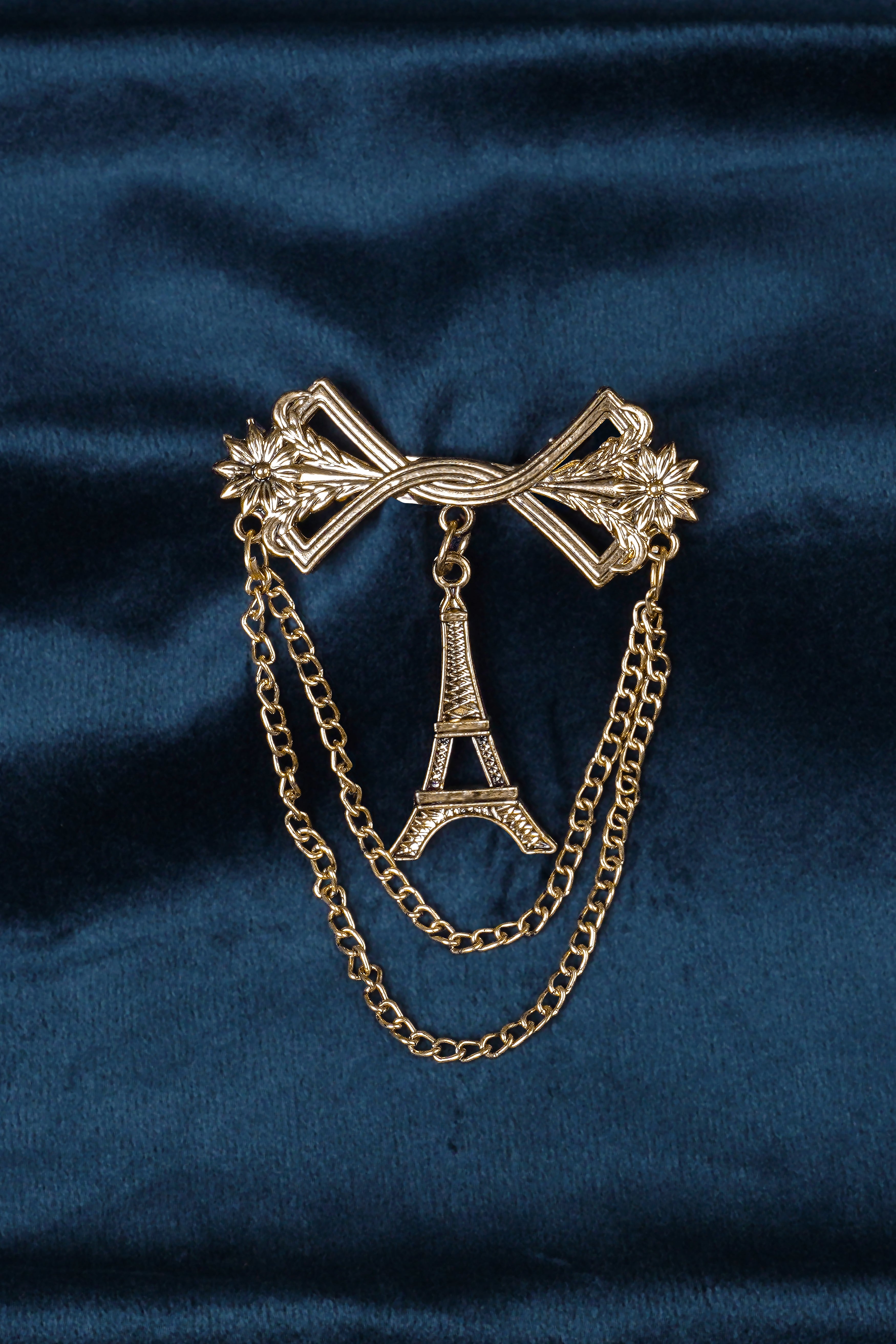 Vintage Lillian And Eiffel Tower Designer Gold Tone Brooch