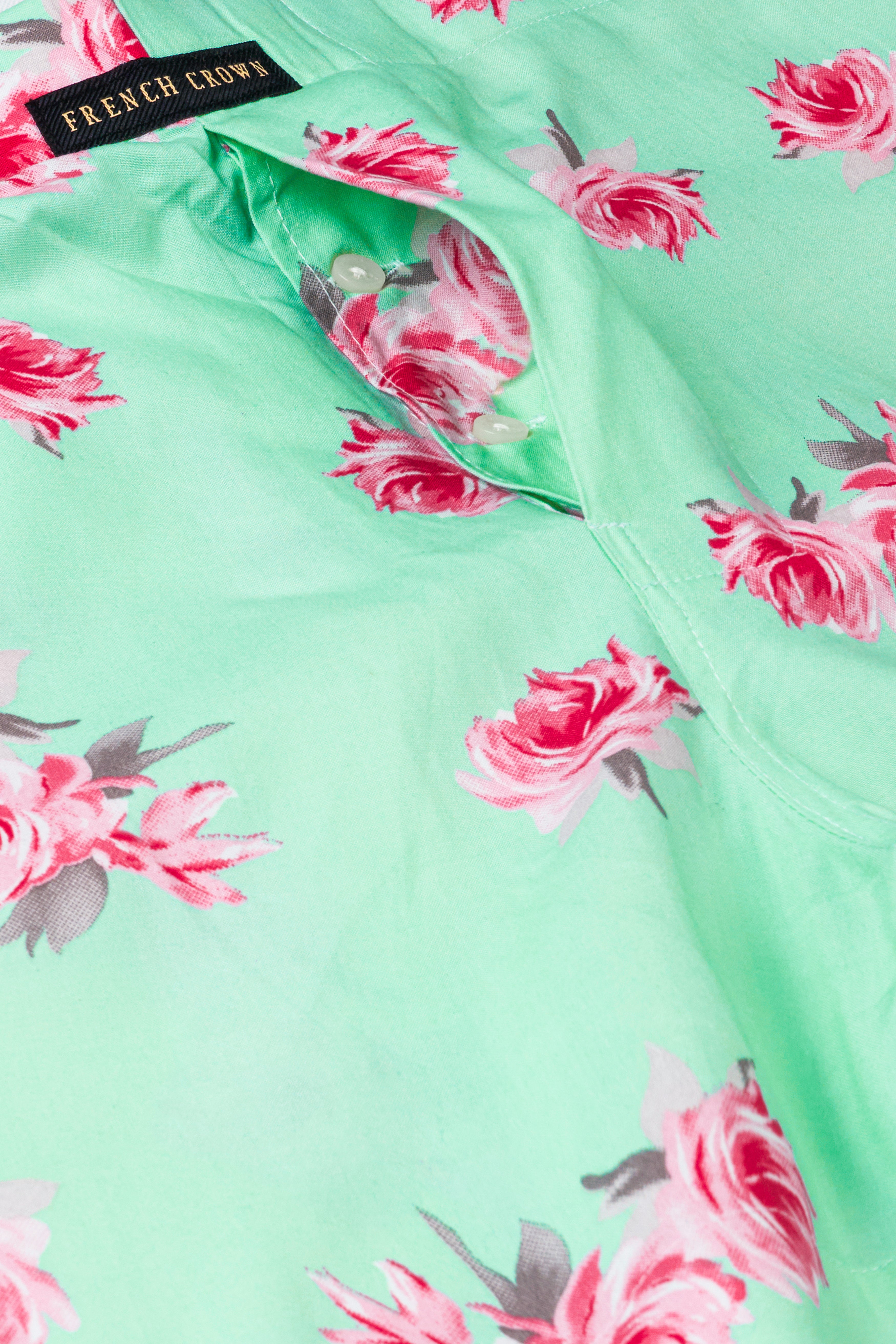 Turquoise Green Rose Flower Printed Premium Cotton Boxer BX560-28, BX560-30, BX560-32, BX560-34, BX560-36, BX560-38, BX560-40, BX560-42, BX560-44