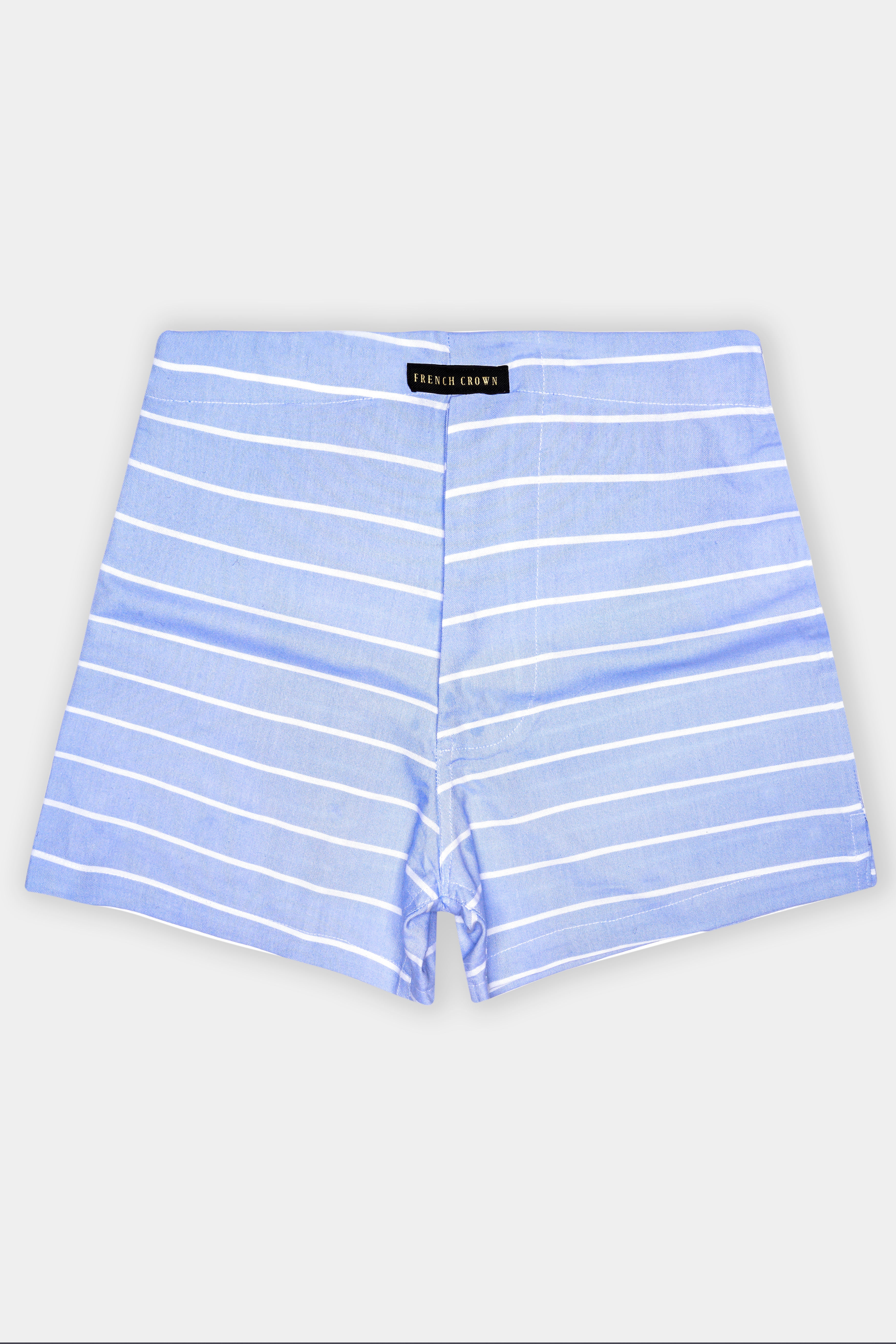 Periwinkle Blue and White Horizontal Striped Oxford Premium Cotton Boxer