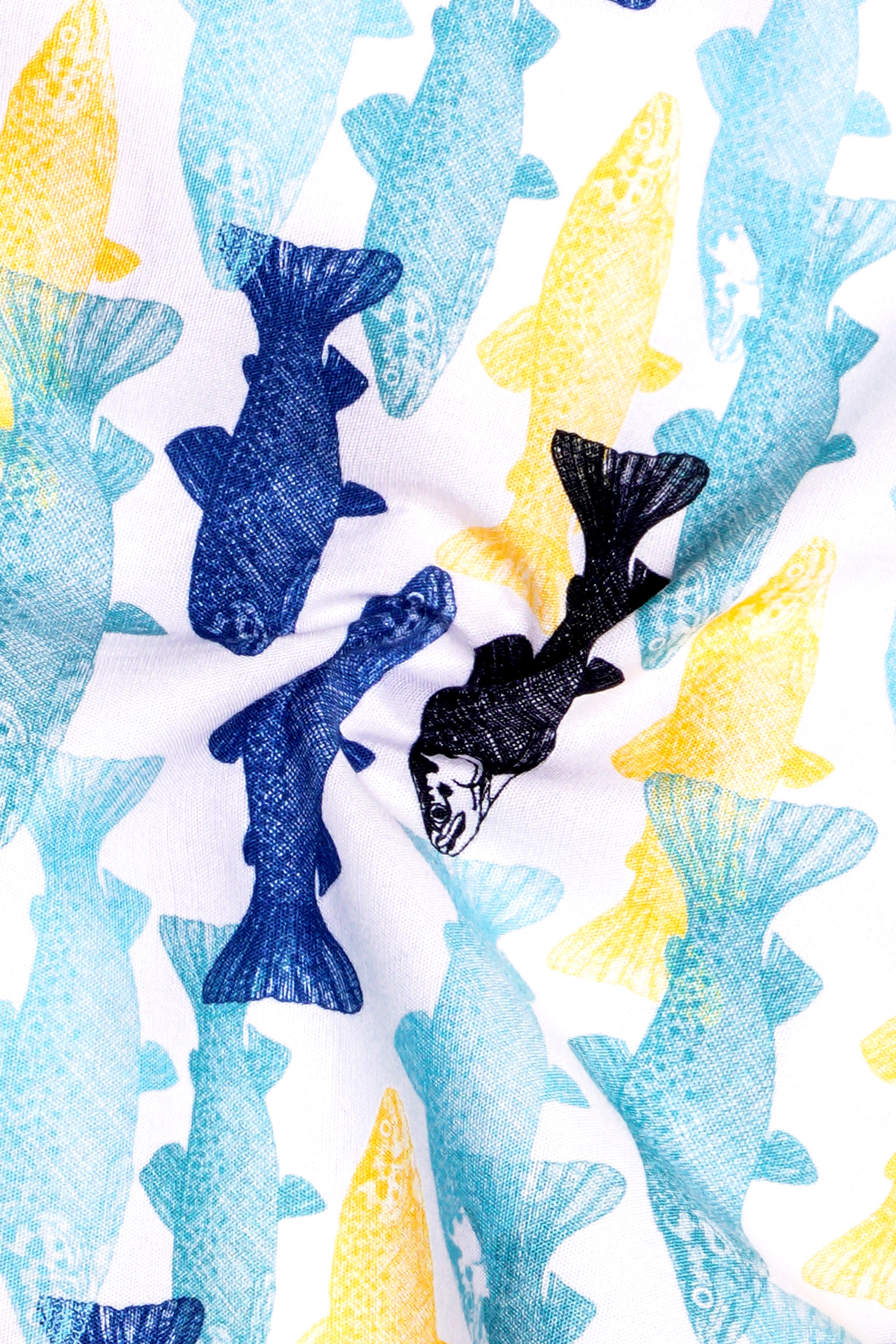 Bright White with Multicolour Fish Printed Super Soft Premium Cotton Boxer