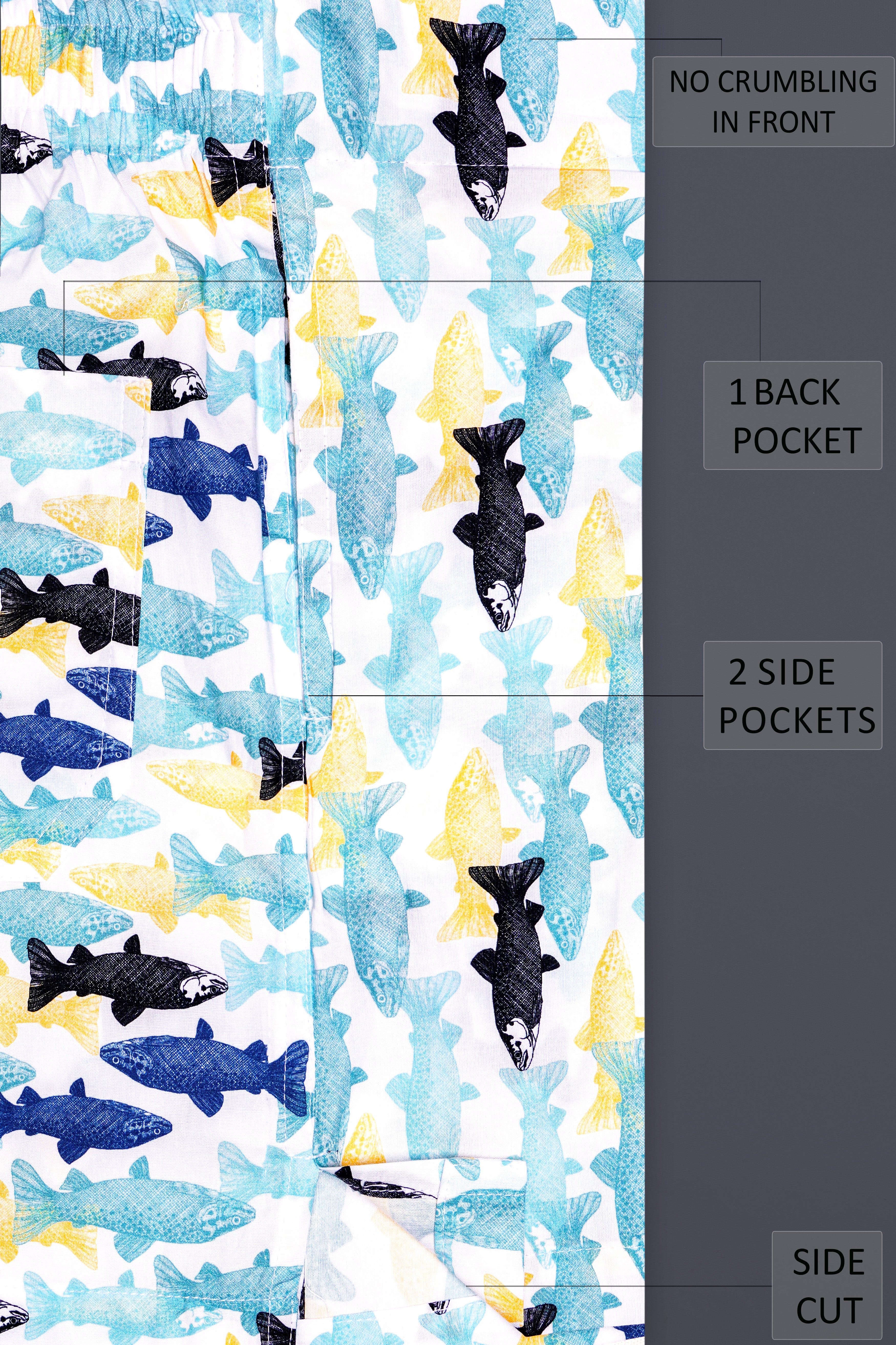 Bright White with Multicolour Fish Printed Super Soft Premium Cotton Boxer