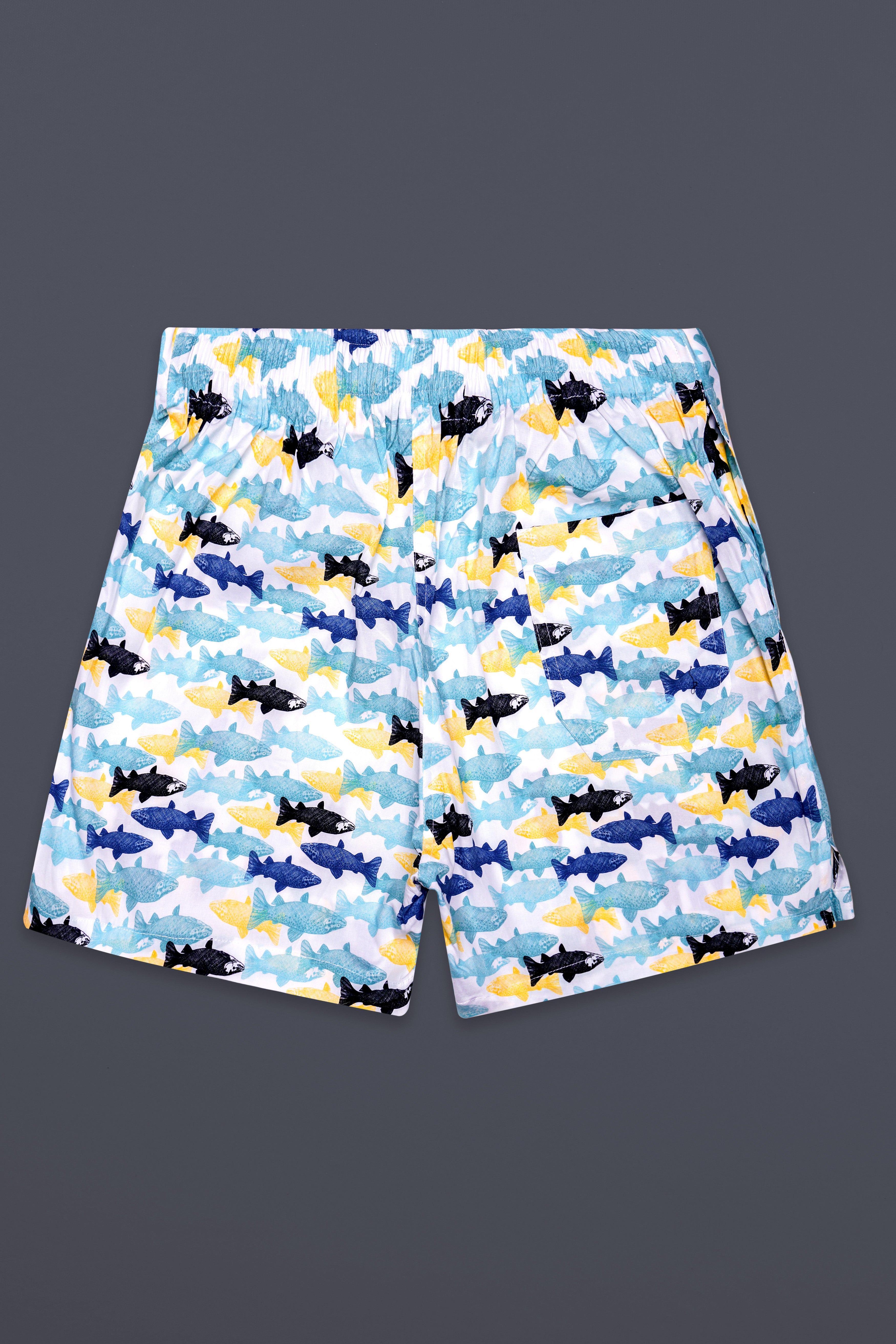 Bright White with Multicolour Fish Printed Super Soft Premium Cotton Boxer