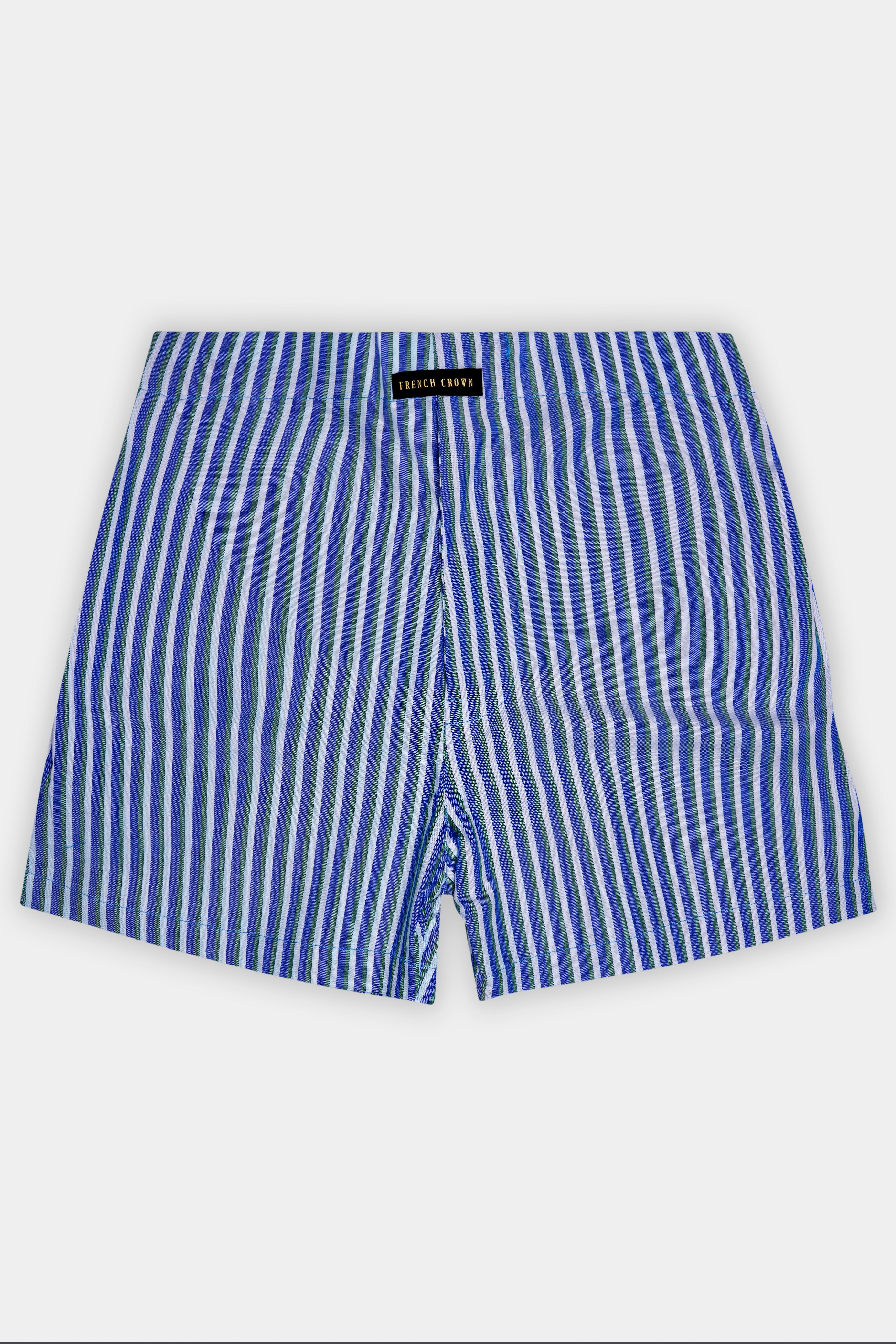 Languid Lavender with Warm Blue and Turquoise Gray Striped Oxford Cotton Boxer