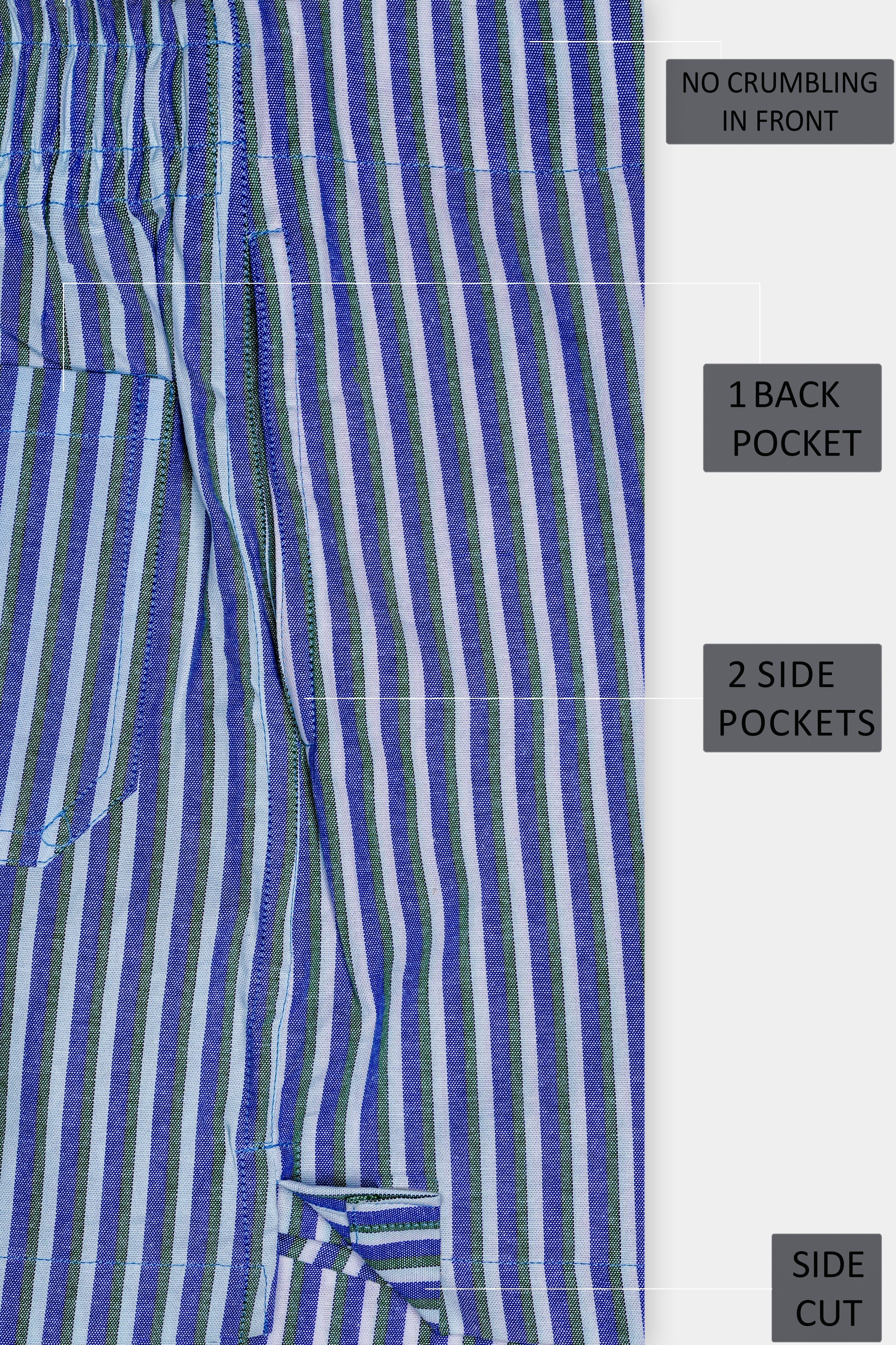 Languid Lavender with Warm Blue and Turquoise Gray Striped Oxford Cotton Boxer