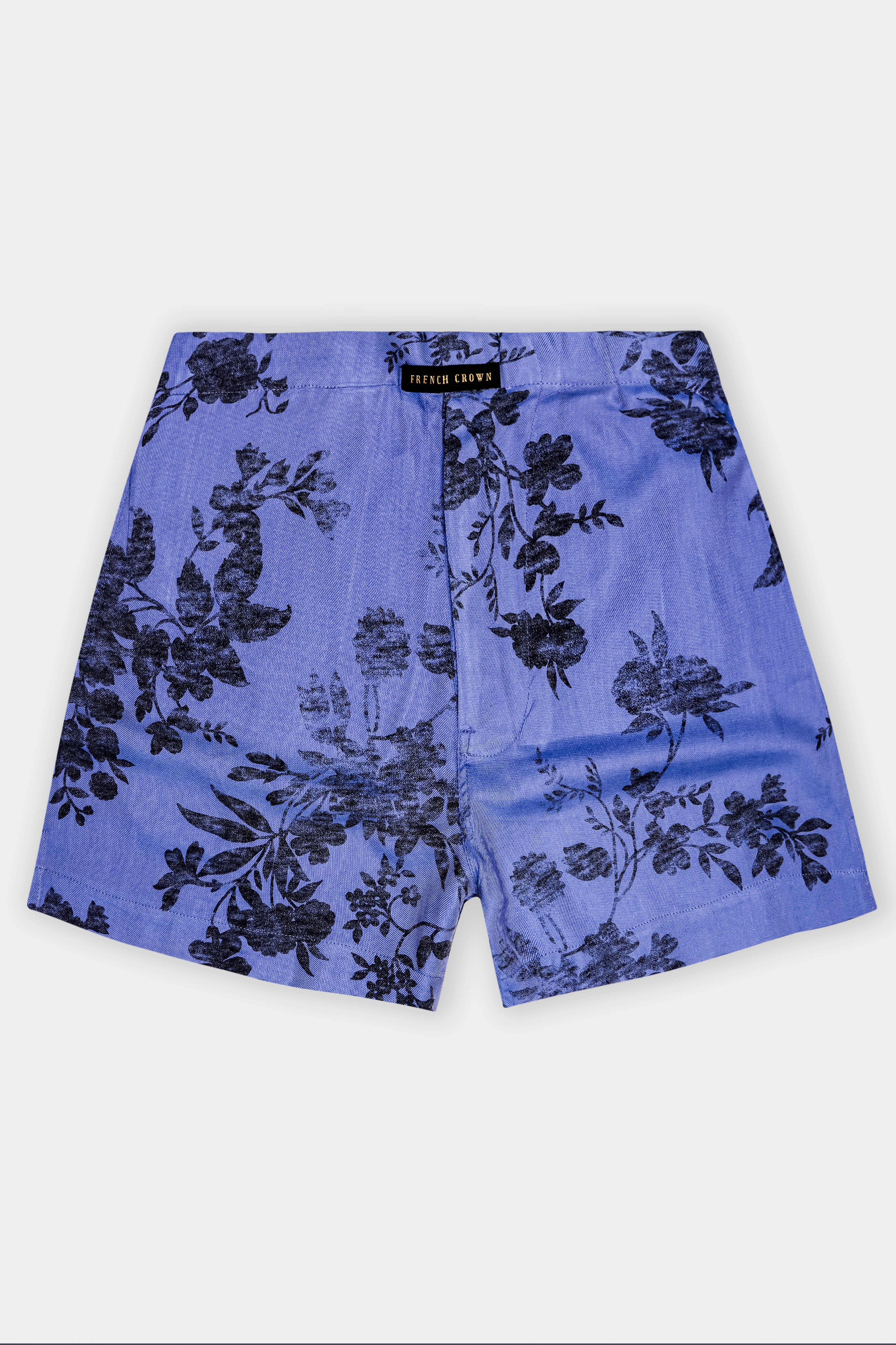 Scampi Blue with Black Flower Printed Twill Cotton Boxer
