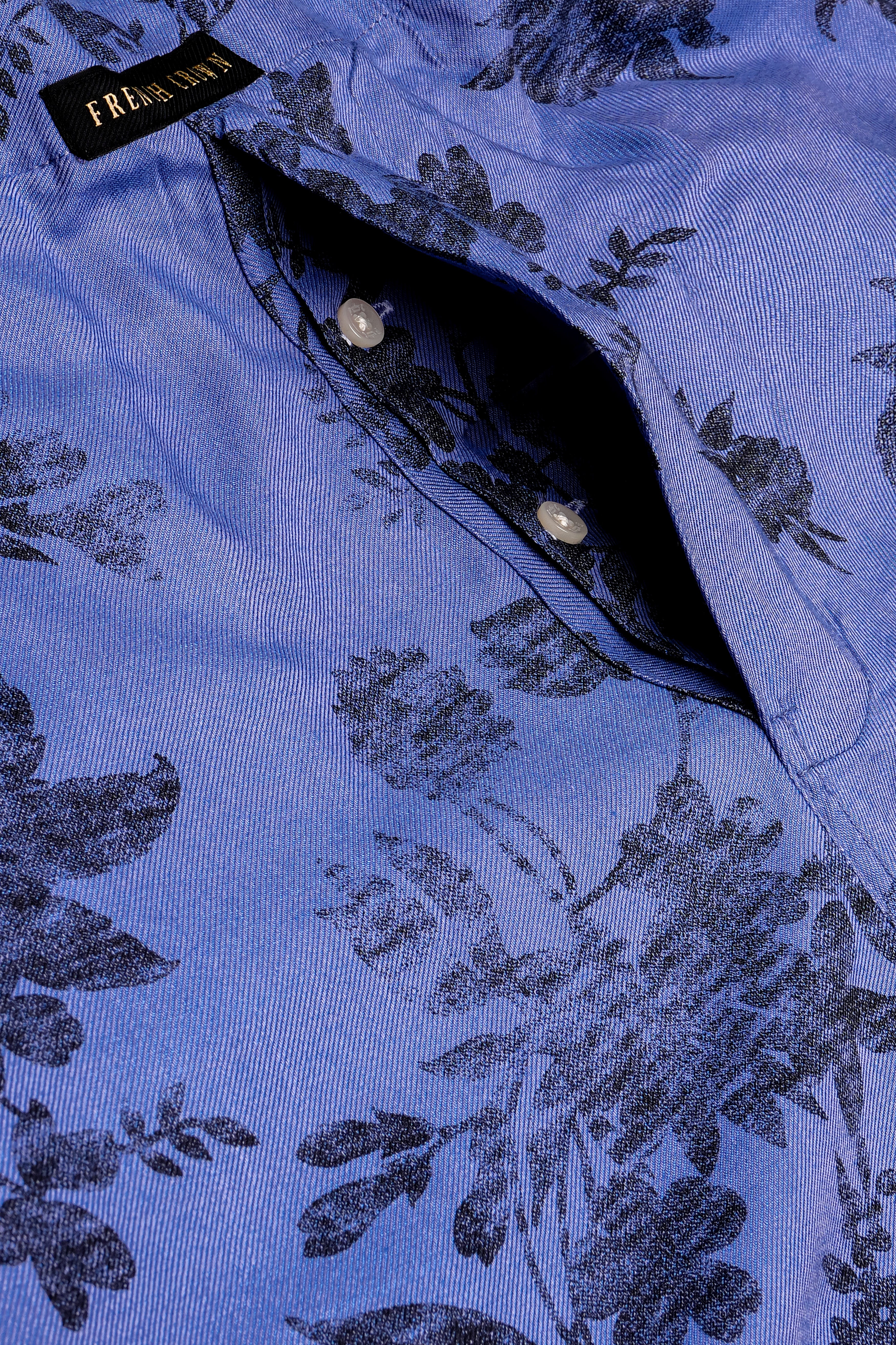 Scampi Blue with Black Flower Printed Twill Cotton Boxer