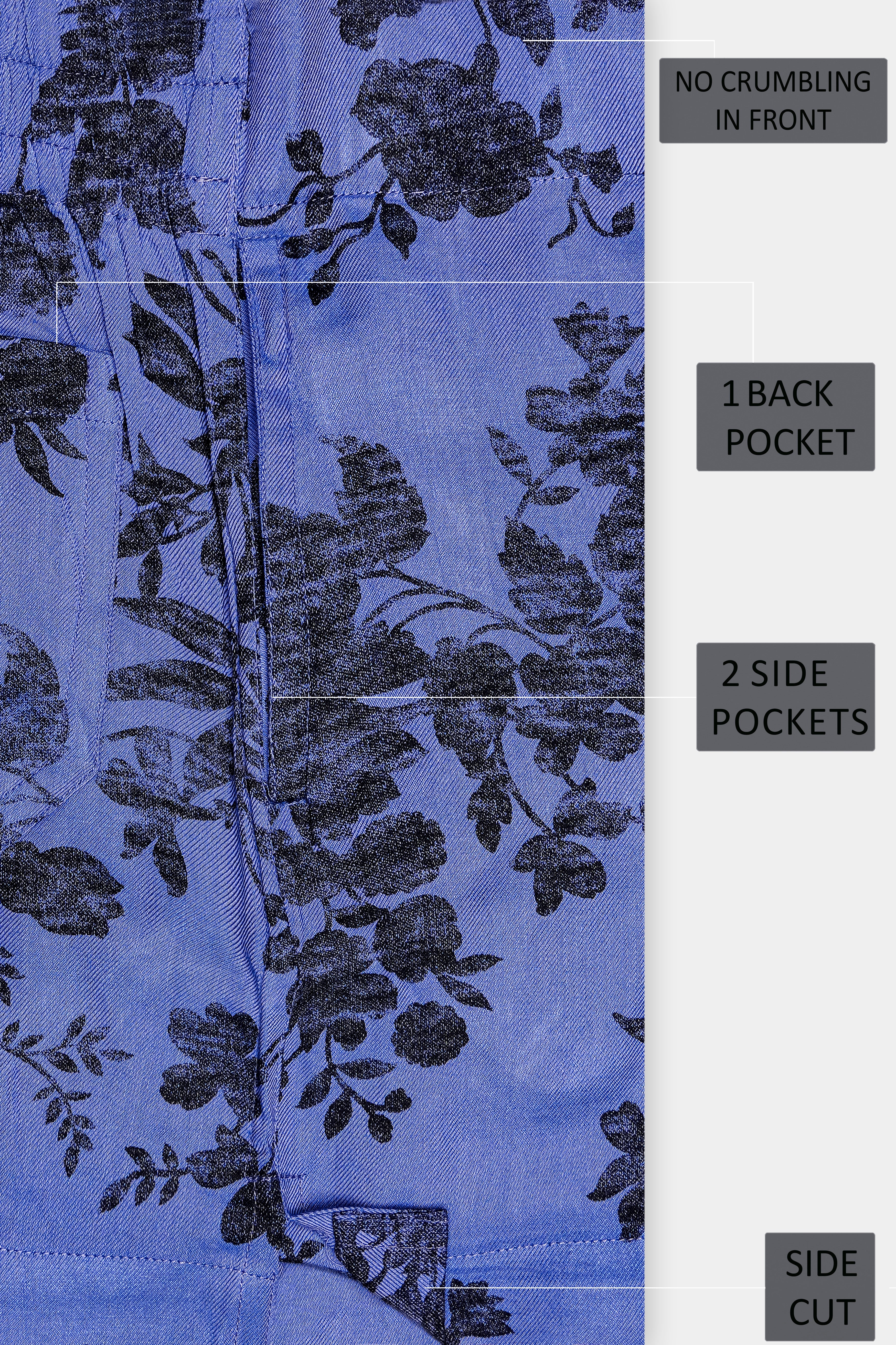 Scampi Blue with Black Flower Printed Twill Cotton Boxer