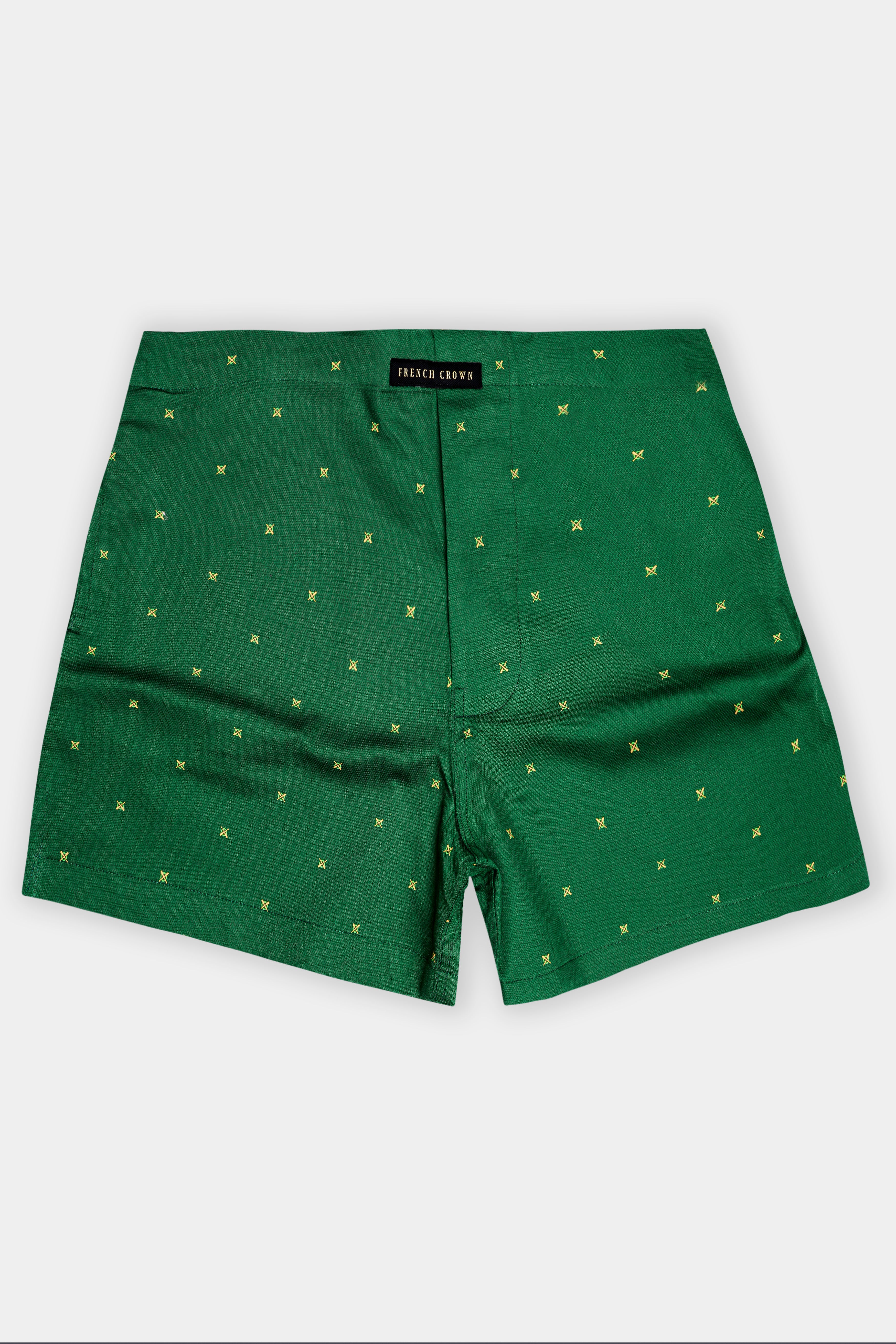Medium Forest Green with Yellow Cross Printed Dobby Premium Cotton Boxer
