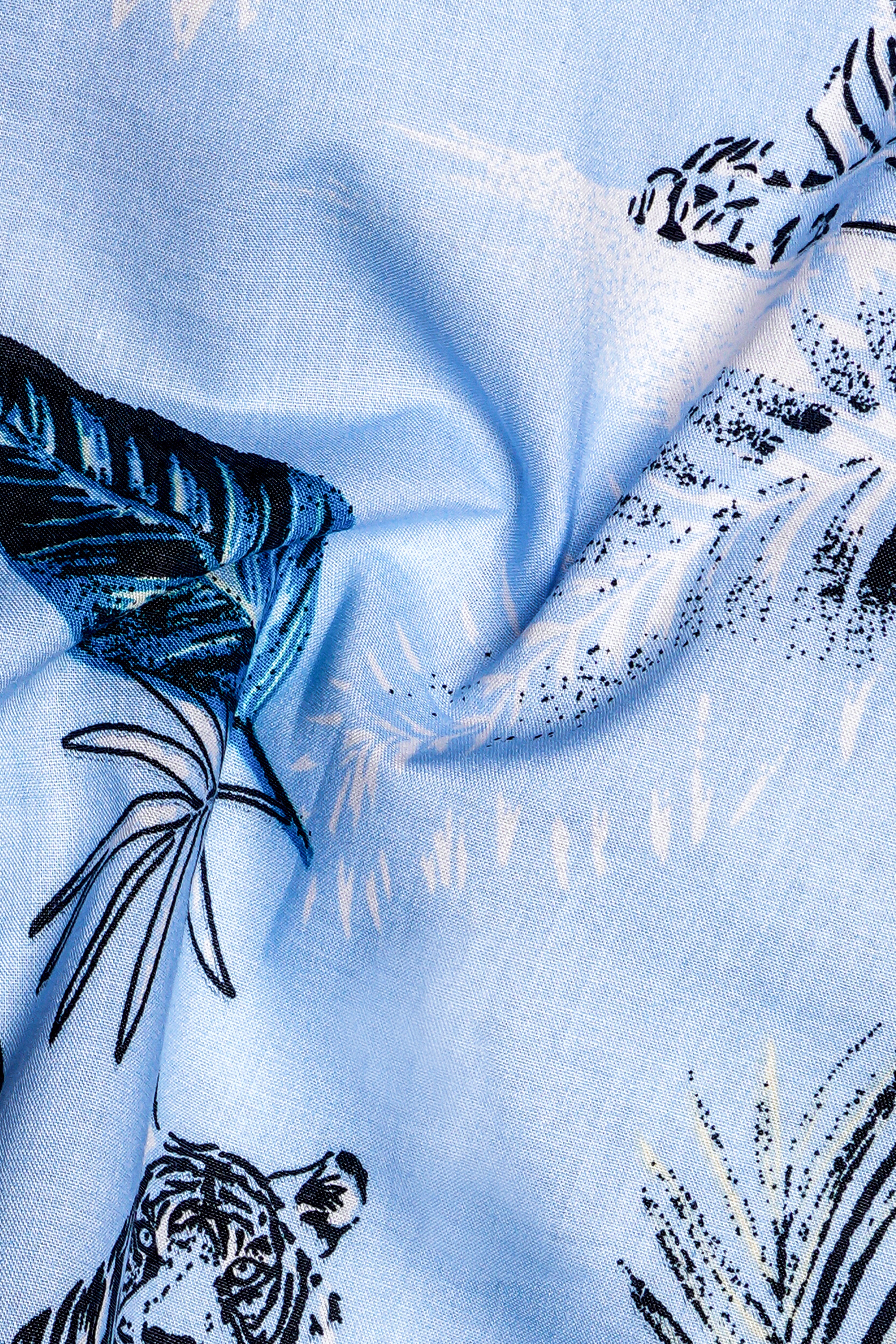 Coral Blue Leaves Printed Poplin Cotton Boxer
