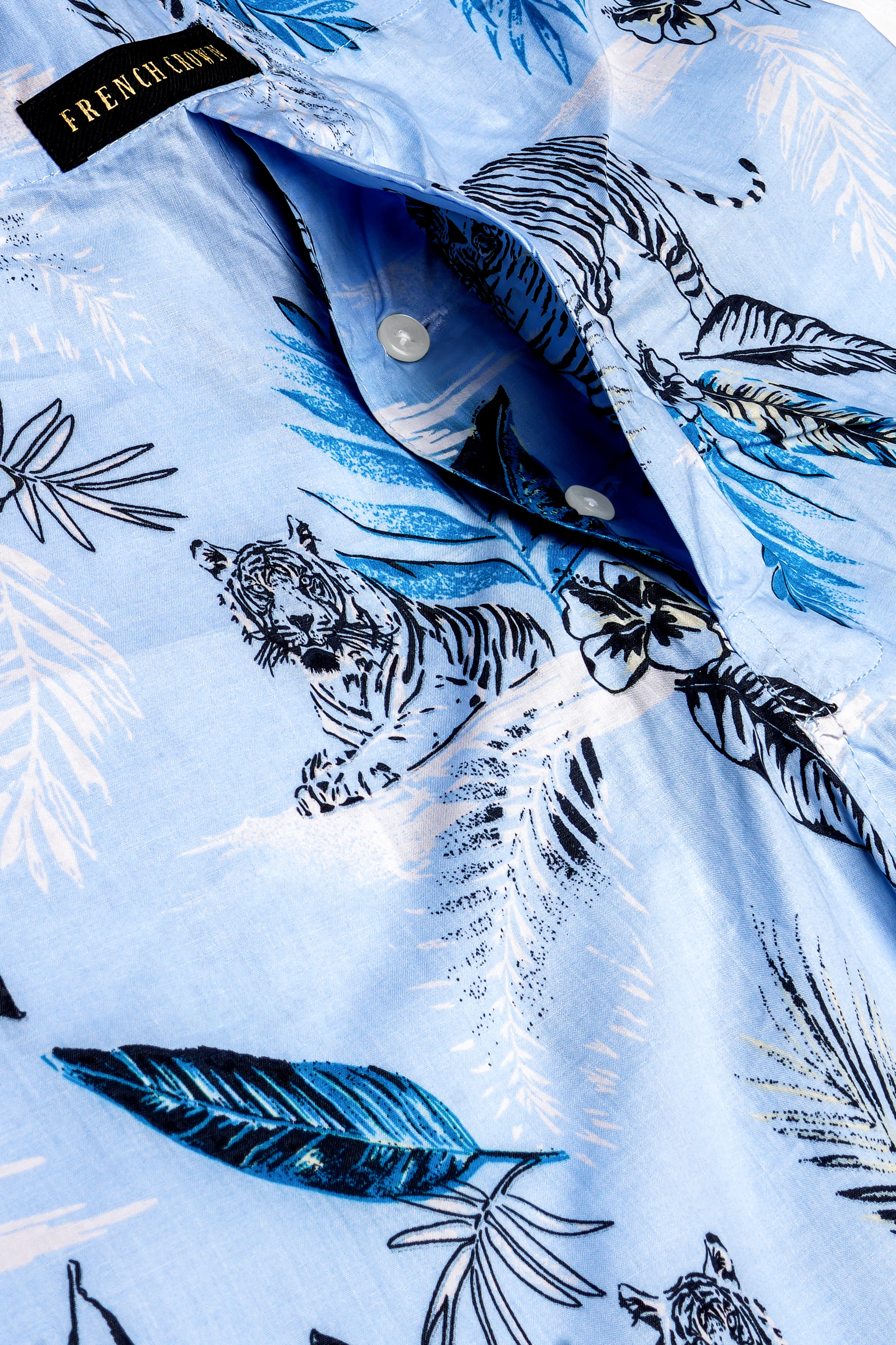 Coral Blue Leaves Printed Poplin Cotton Boxer