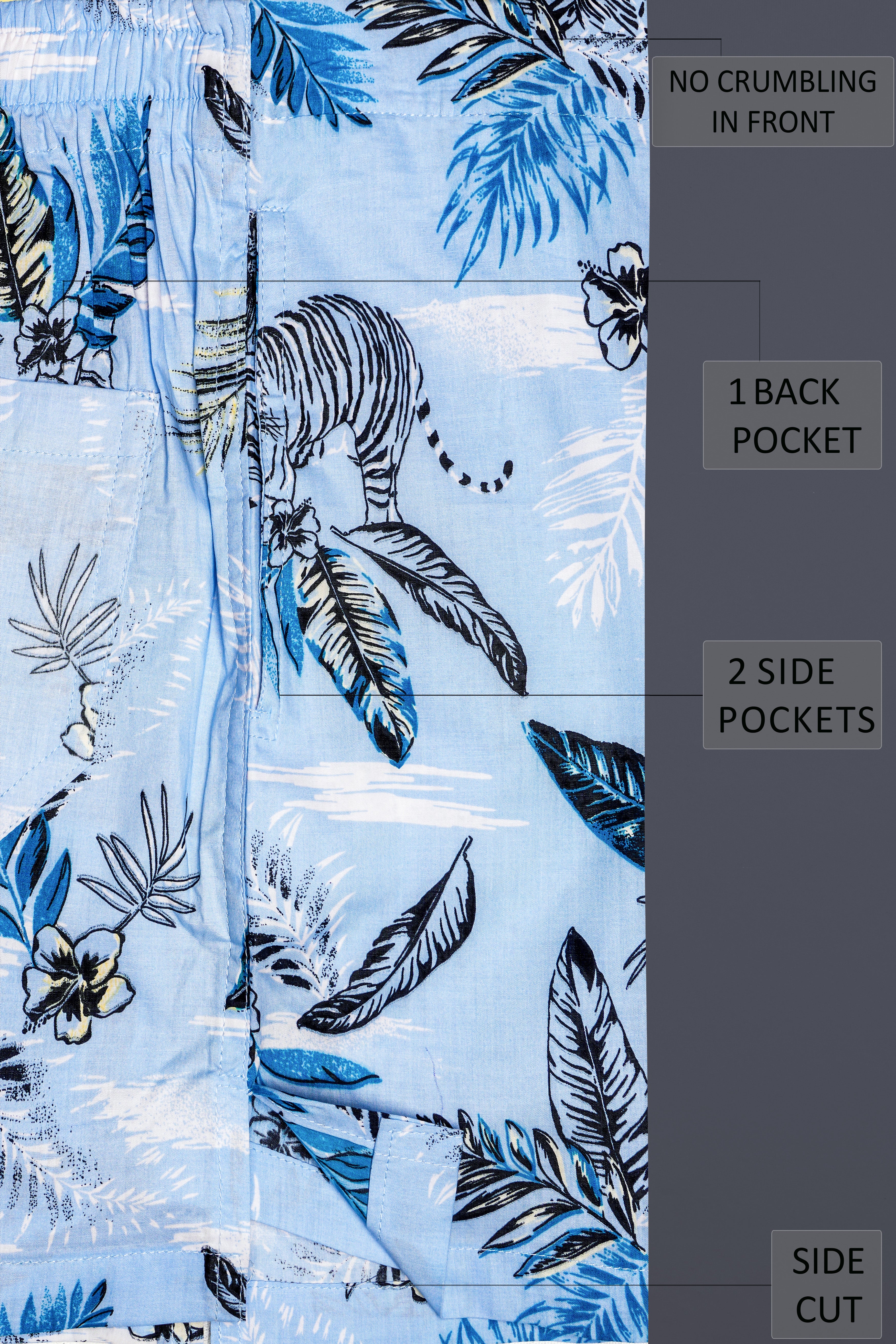 Coral Blue Leaves Printed Poplin Cotton Boxer