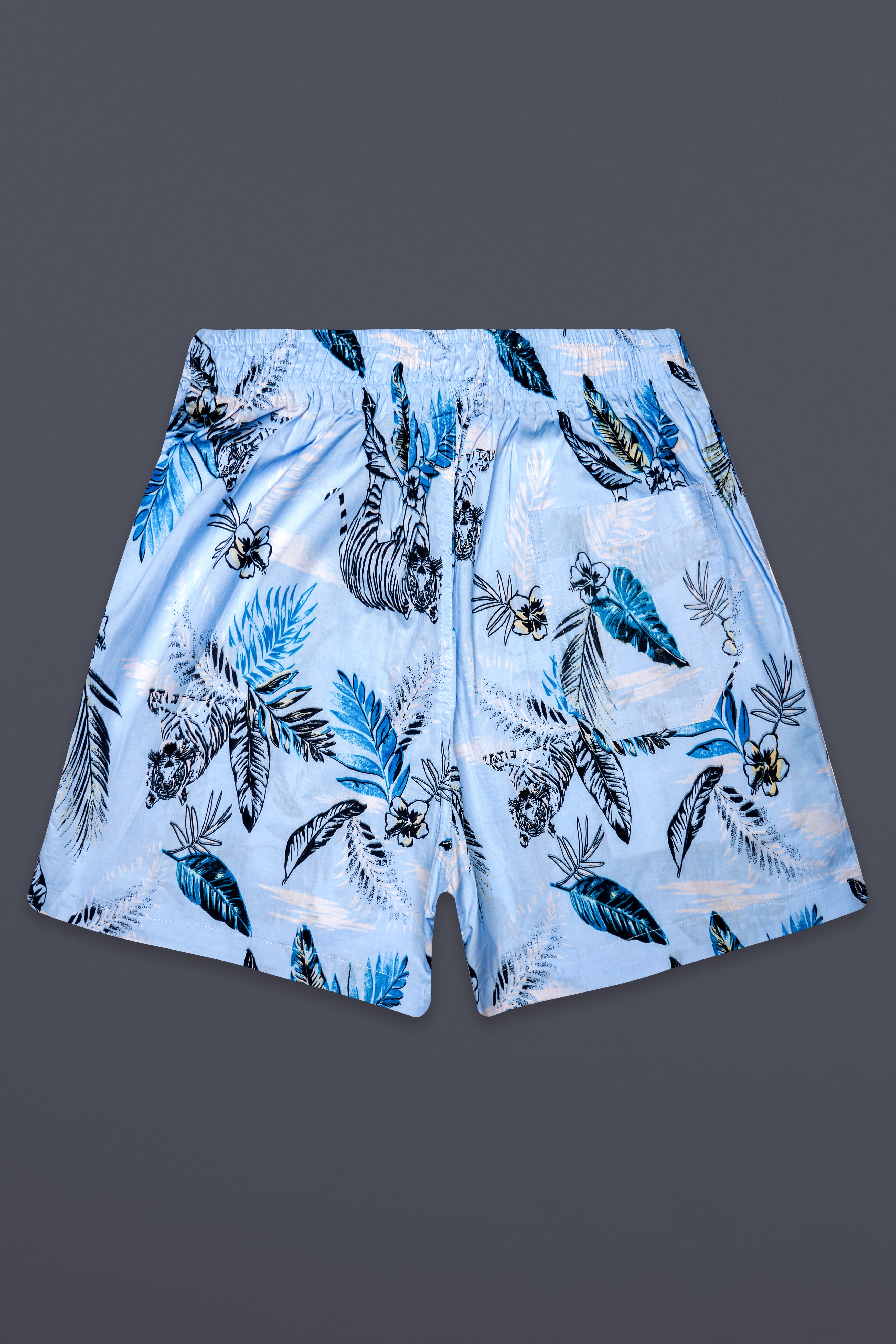 Coral Blue Leaves Printed Poplin Cotton Boxer