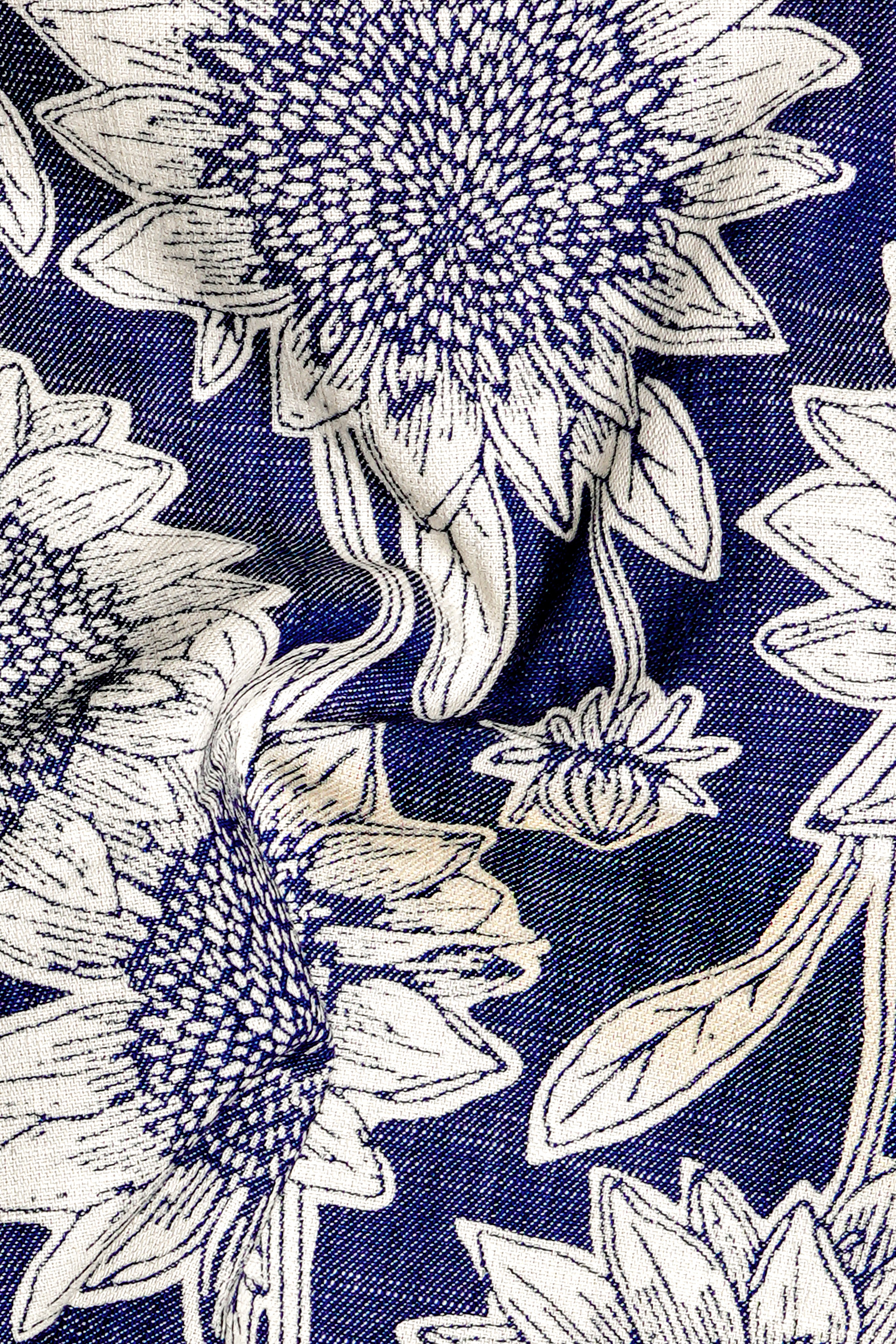 Ebony Blue And Mercury Cream Sunflower Printed Chambray Premium Cotton Boxer