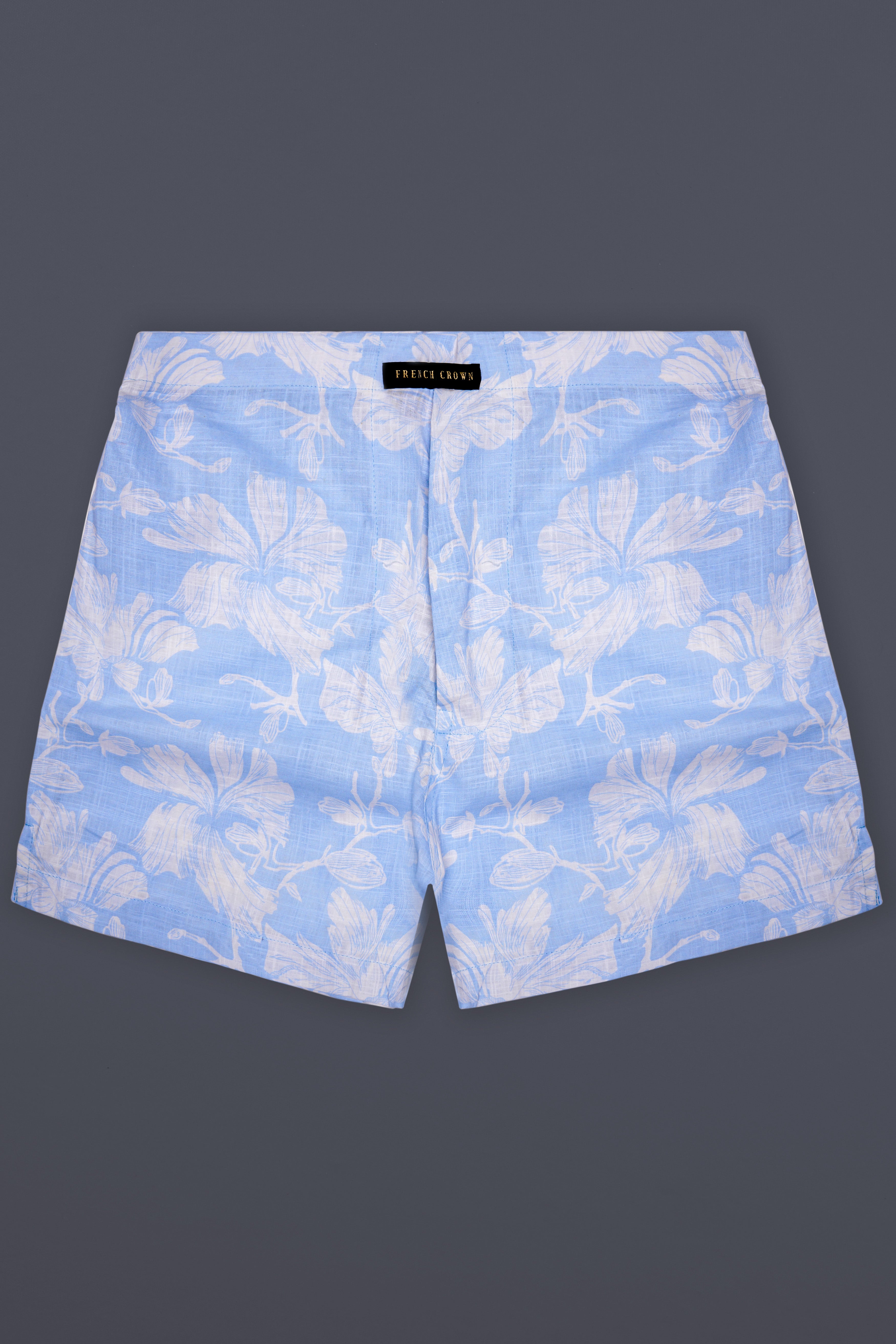 Azure Bloom-Perano Blue Floral Printed Chambray Premium Cotton Boxer