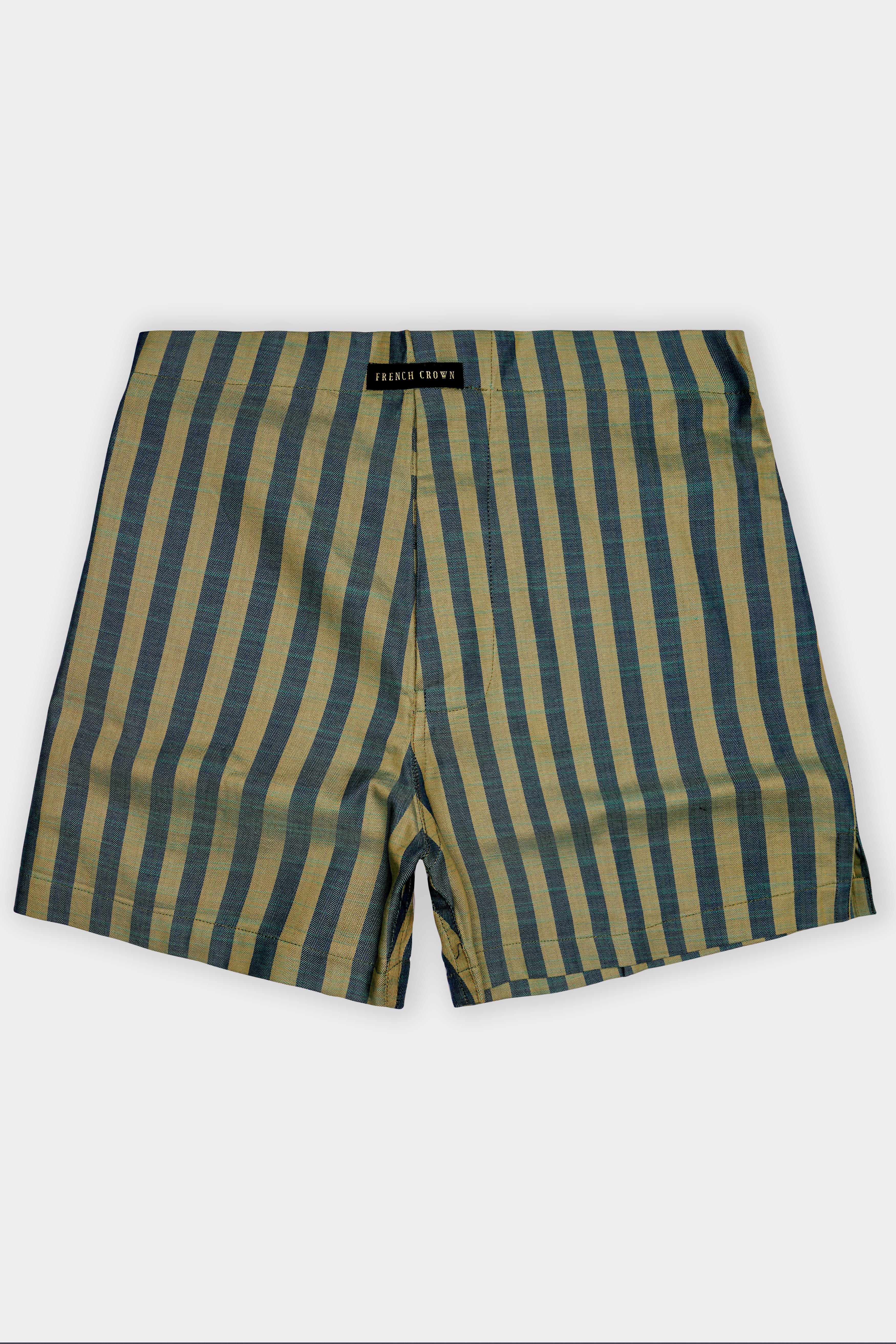Olive-Spectra Green And camo Cream Striped Herringbron Premium Cotton Boxer