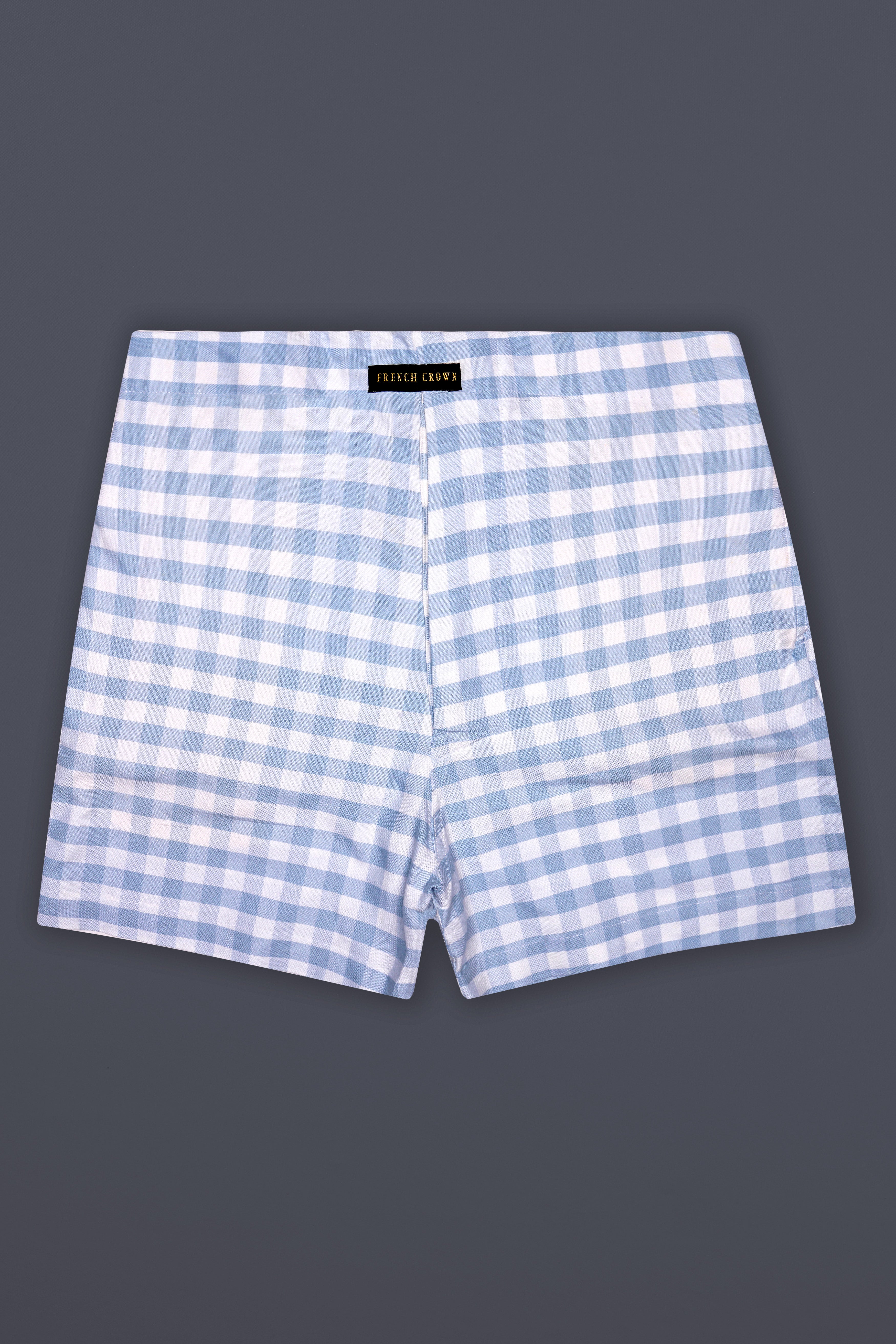 Azure Grid-Spindle Blue And Bright White Plaid Oxford Premium Cotton Boxer
