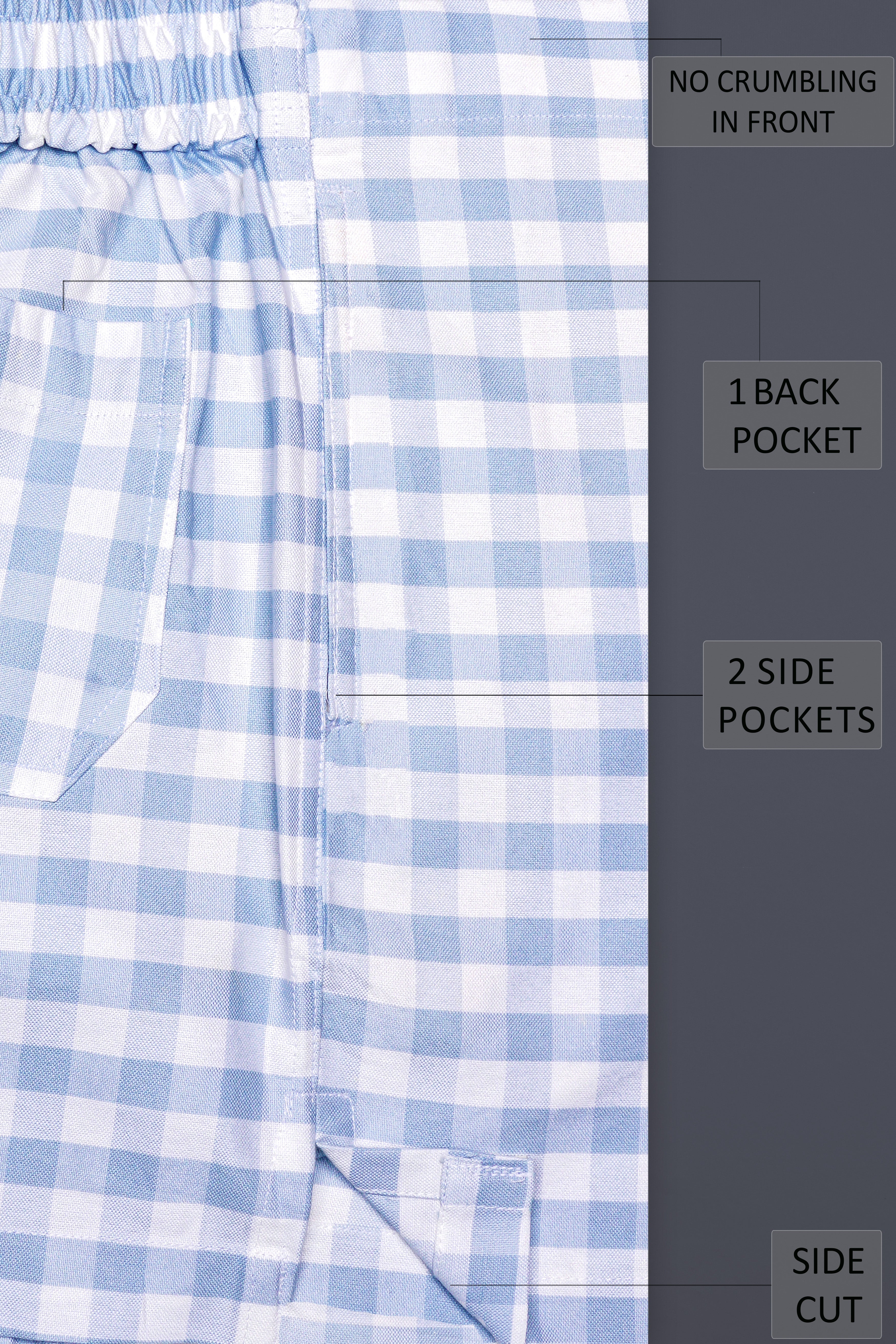 Azure Grid-Spindle Blue And Bright White Plaid Oxford Premium Cotton Boxer