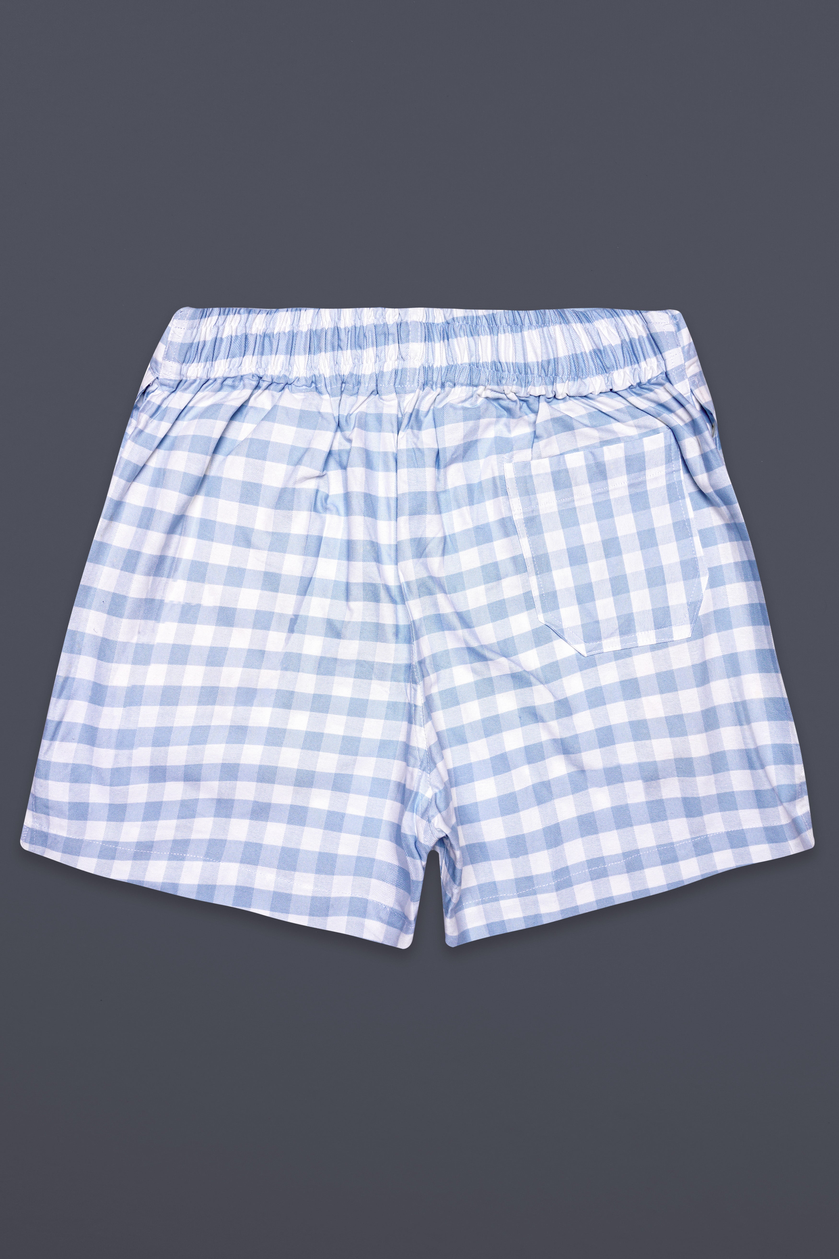 Azure Grid-Spindle Blue And Bright White Plaid Oxford Premium Cotton Boxer