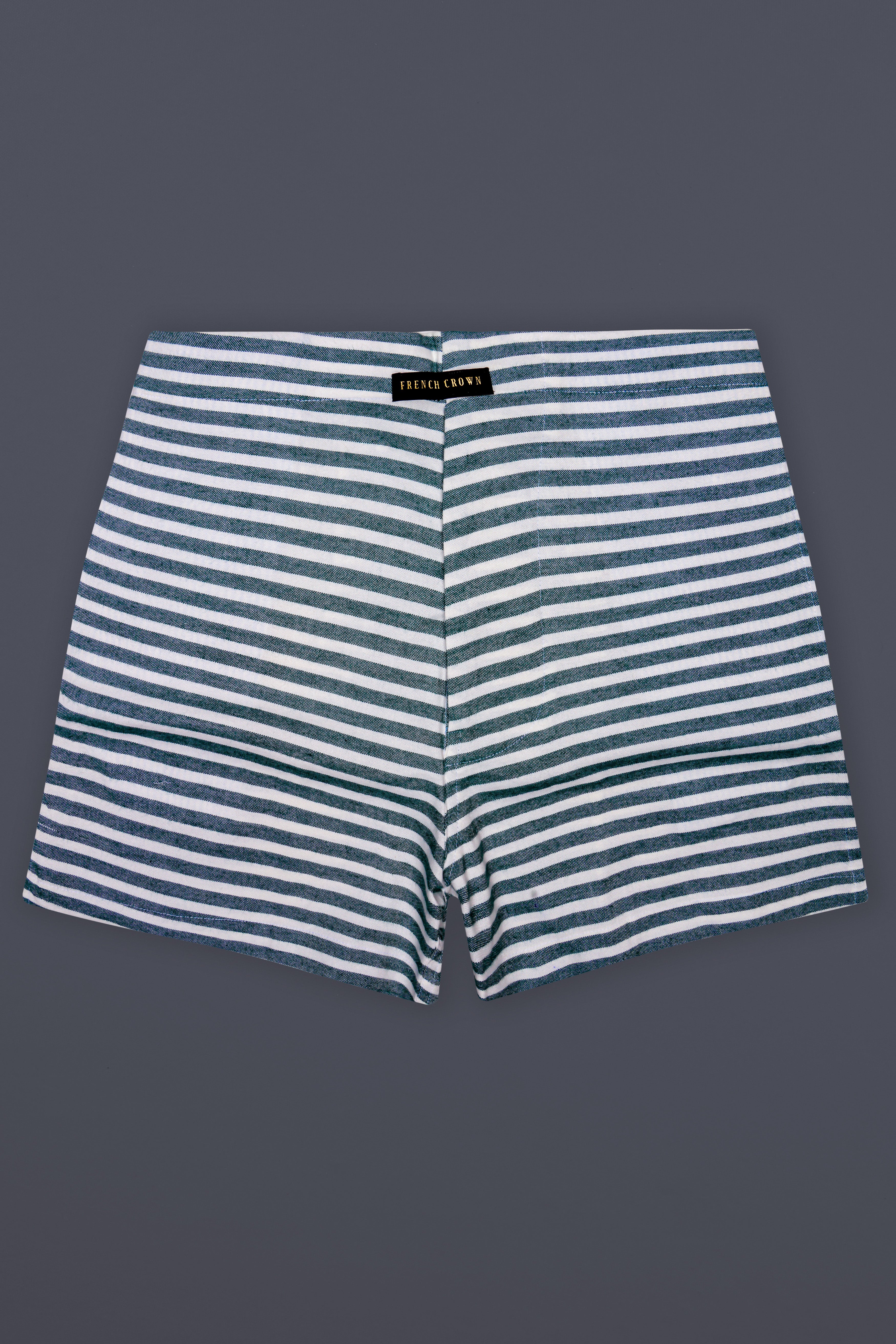 Evergreen-Timber Green And Bright White horizontal Striped Super Soft Oxford Premium Cotton Boxer