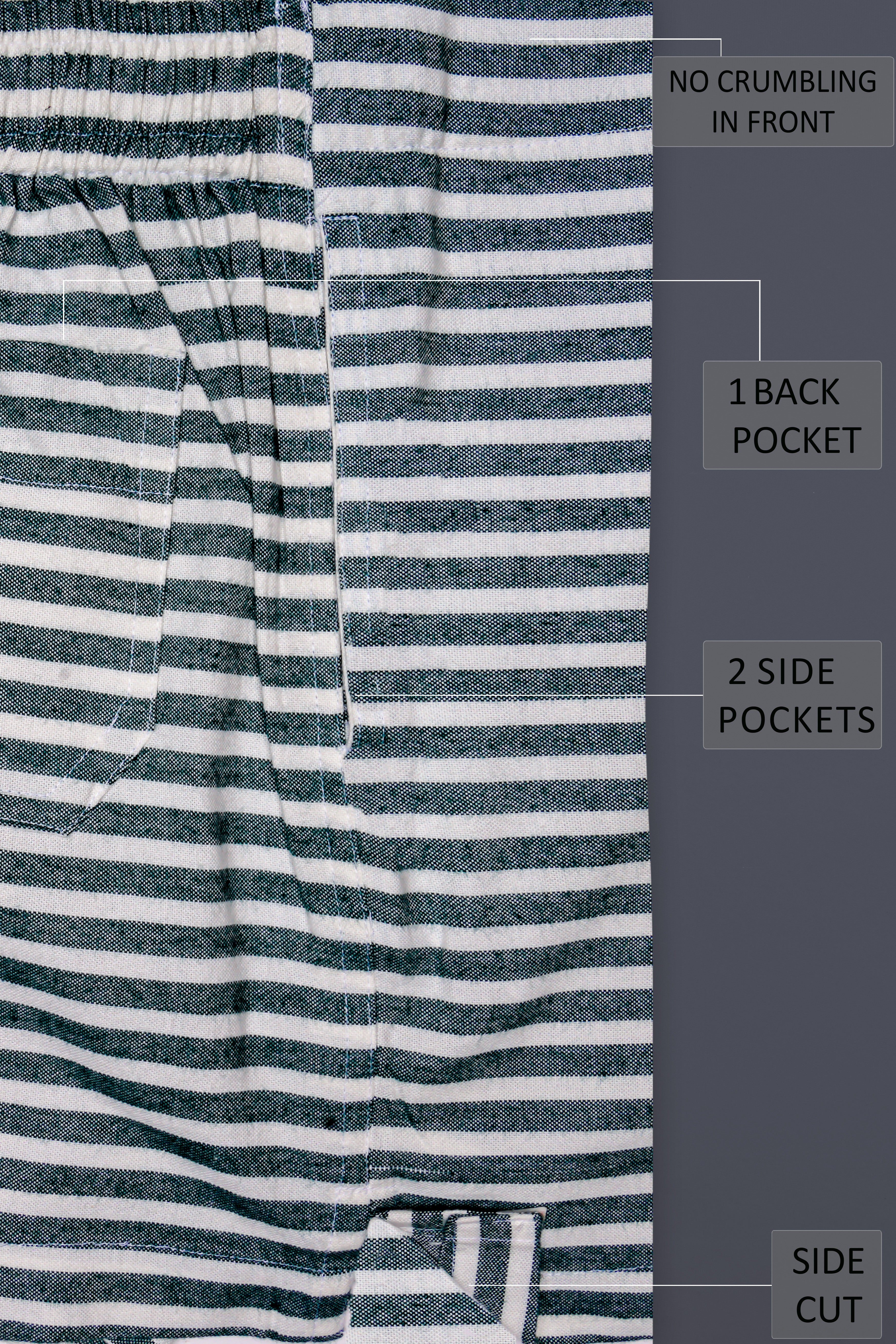 Evergreen-Timber Green And Bright White horizontal Striped Super Soft Oxford Premium Cotton Boxer