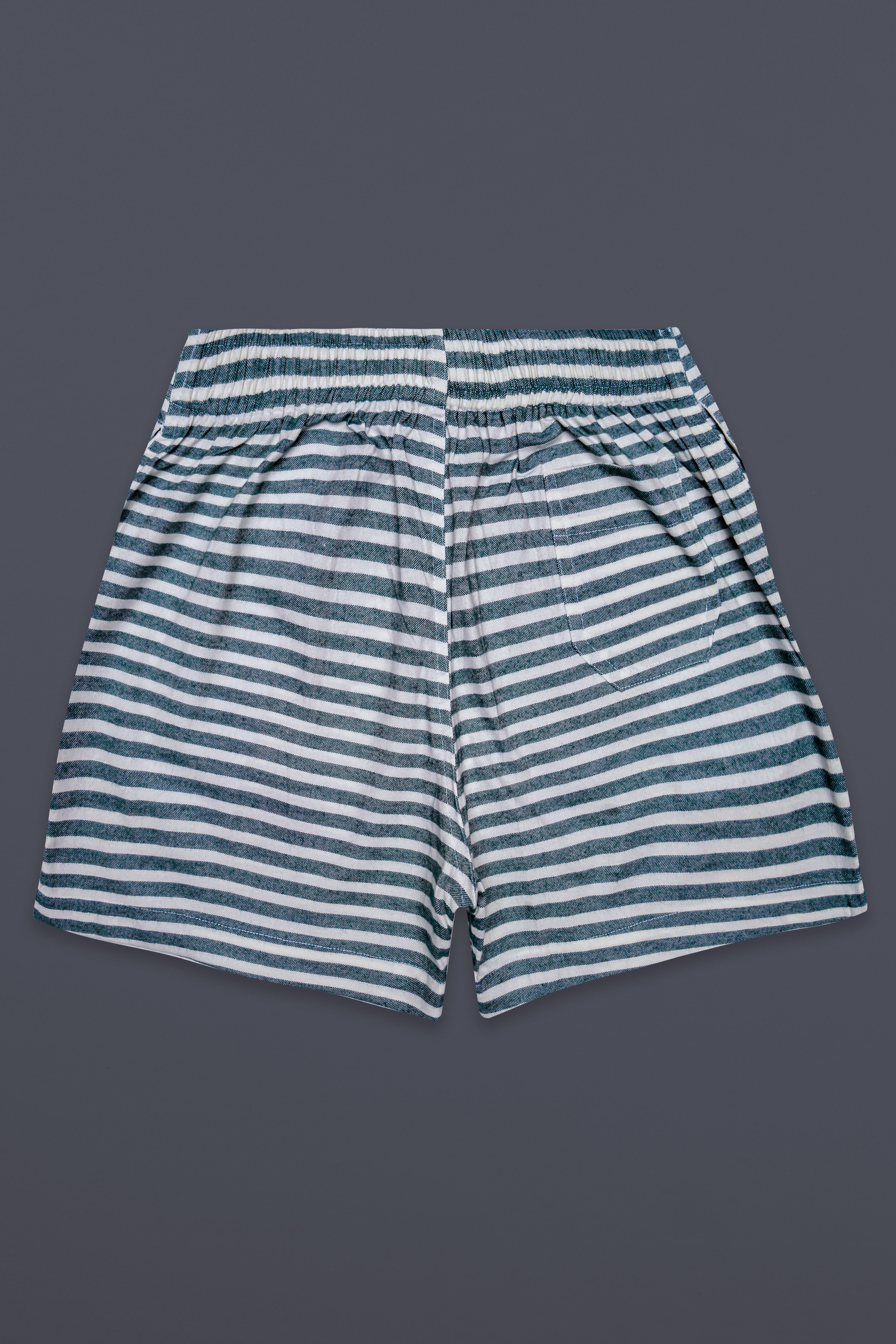 Evergreen-Timber Green And Bright White horizontal Striped Super Soft Oxford Premium Cotton Boxer