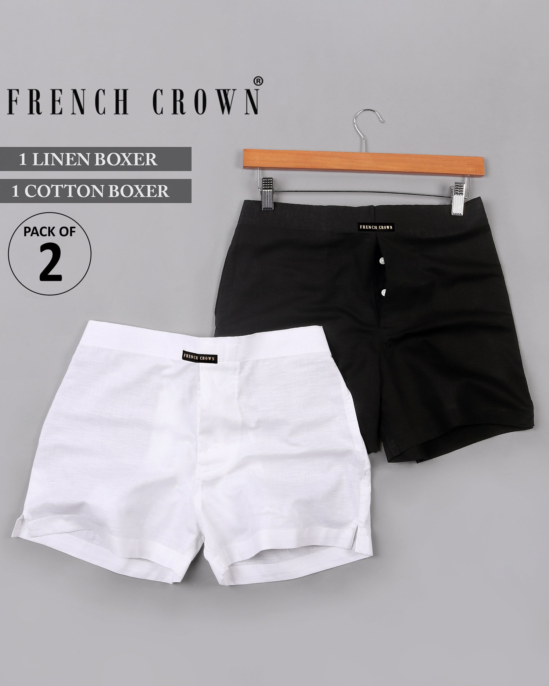 Black Cotton and White Premium Luxurious Linen Boxers