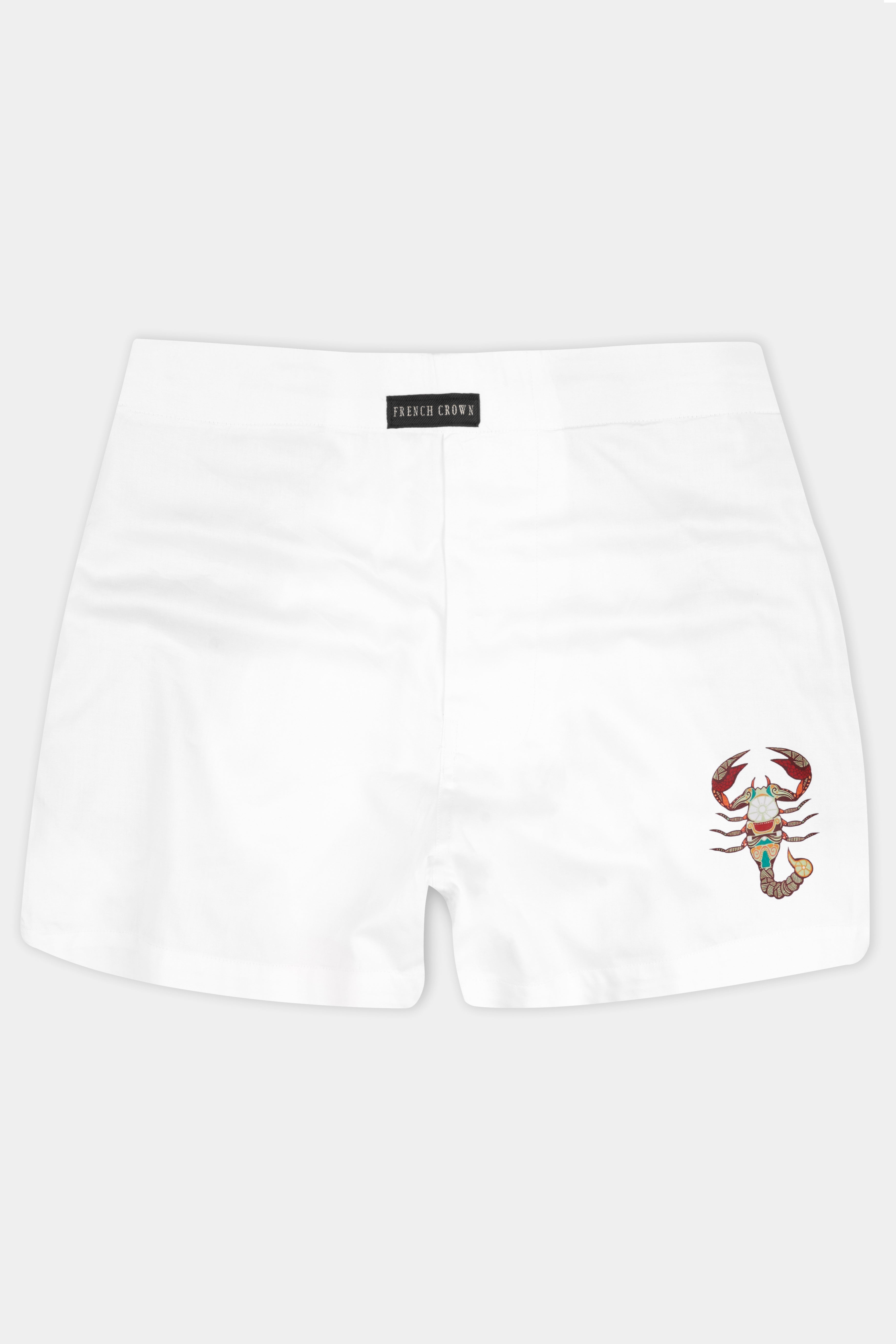 Bright White Scorpion Printed Subtle Sheen Super Soft Premium Cotton Boxers BX469-RPRT100-28, BX469-RPRT100-30, BX469-RPRT100-32, BX469-RPRT100-34, BX469-RPRT100-36, BX469-RPRT100-38, BX469-RPRT100-40, BX469-RPRT100-42, BX469-RPRT100-44
