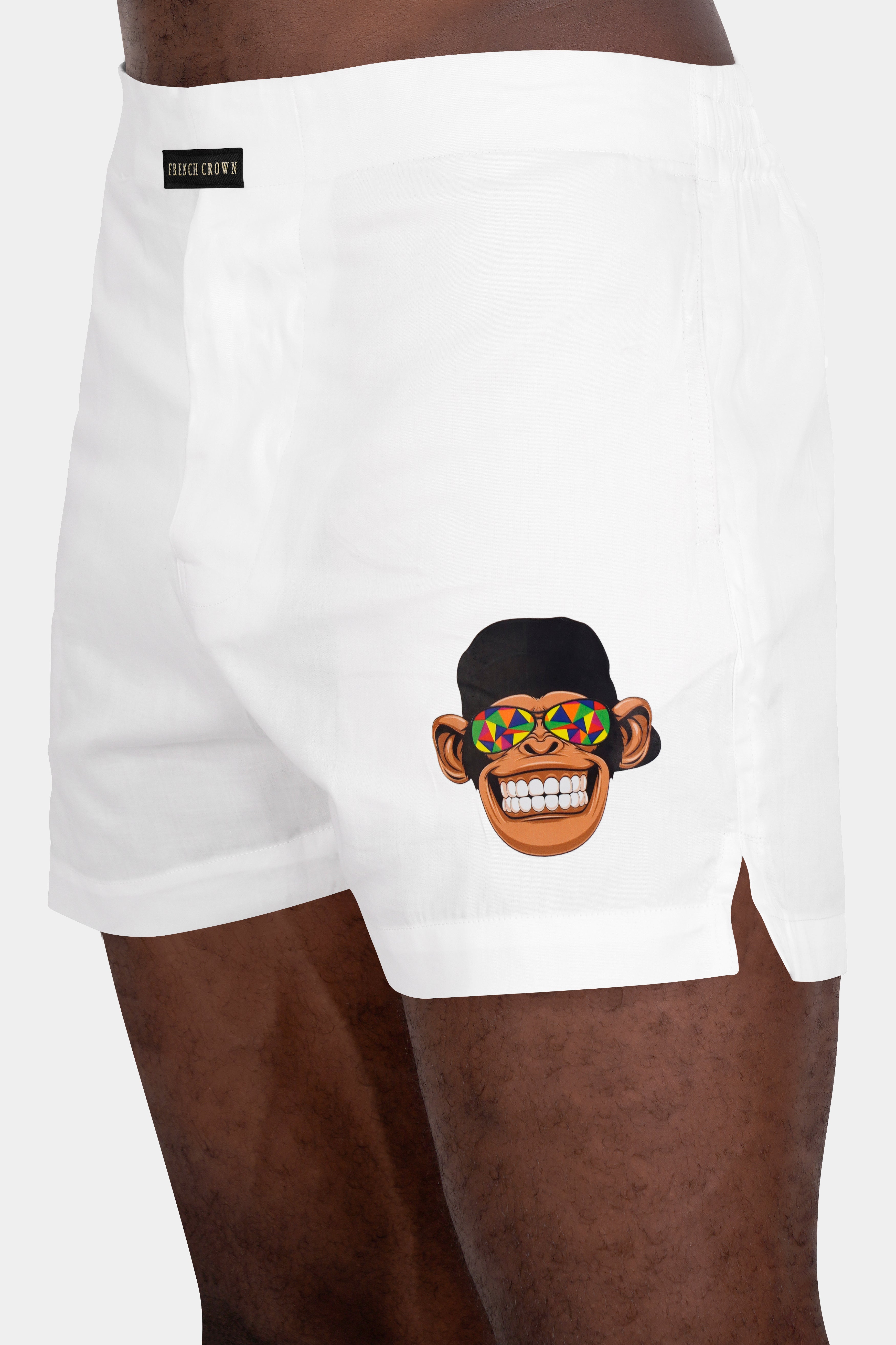 Bright White Funky Monkey Printed Subtle Sheen Super Soft Premium Cotton Boxers BX469-RPRT96-28, BX469-RPRT96-30, BX469-RPRT96-32, BX469-RPRT96-34, BX469-RPRT96-36, BX469-RPRT96-38, BX469-RPRT96-40, BX469-RPRT96-42, BX469-RPRT96-44