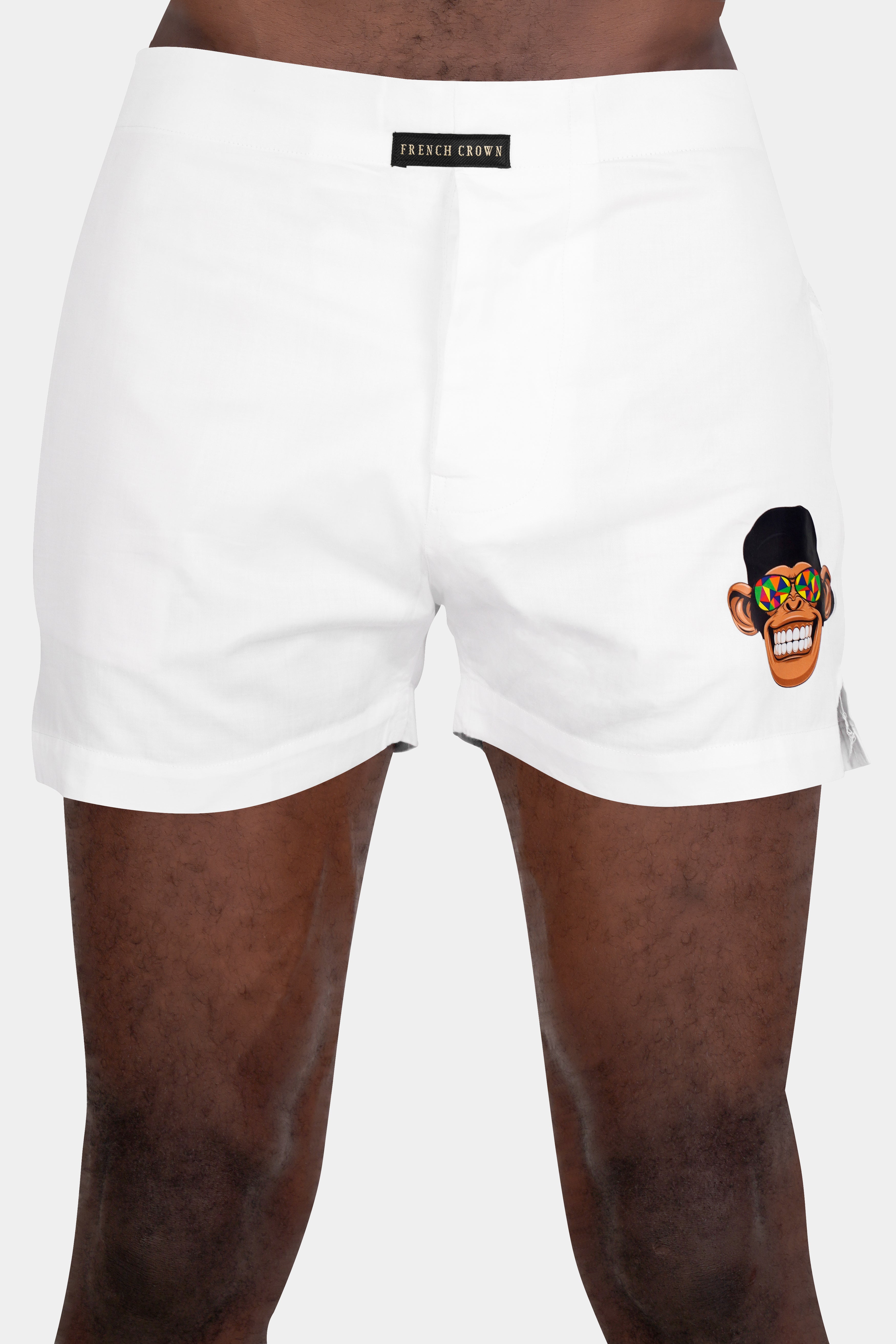 Bright White Funky Monkey Printed Subtle Sheen Super Soft Premium Cotton Boxers BX469-RPRT96-28, BX469-RPRT96-30, BX469-RPRT96-32, BX469-RPRT96-34, BX469-RPRT96-36, BX469-RPRT96-38, BX469-RPRT96-40, BX469-RPRT96-42, BX469-RPRT96-44