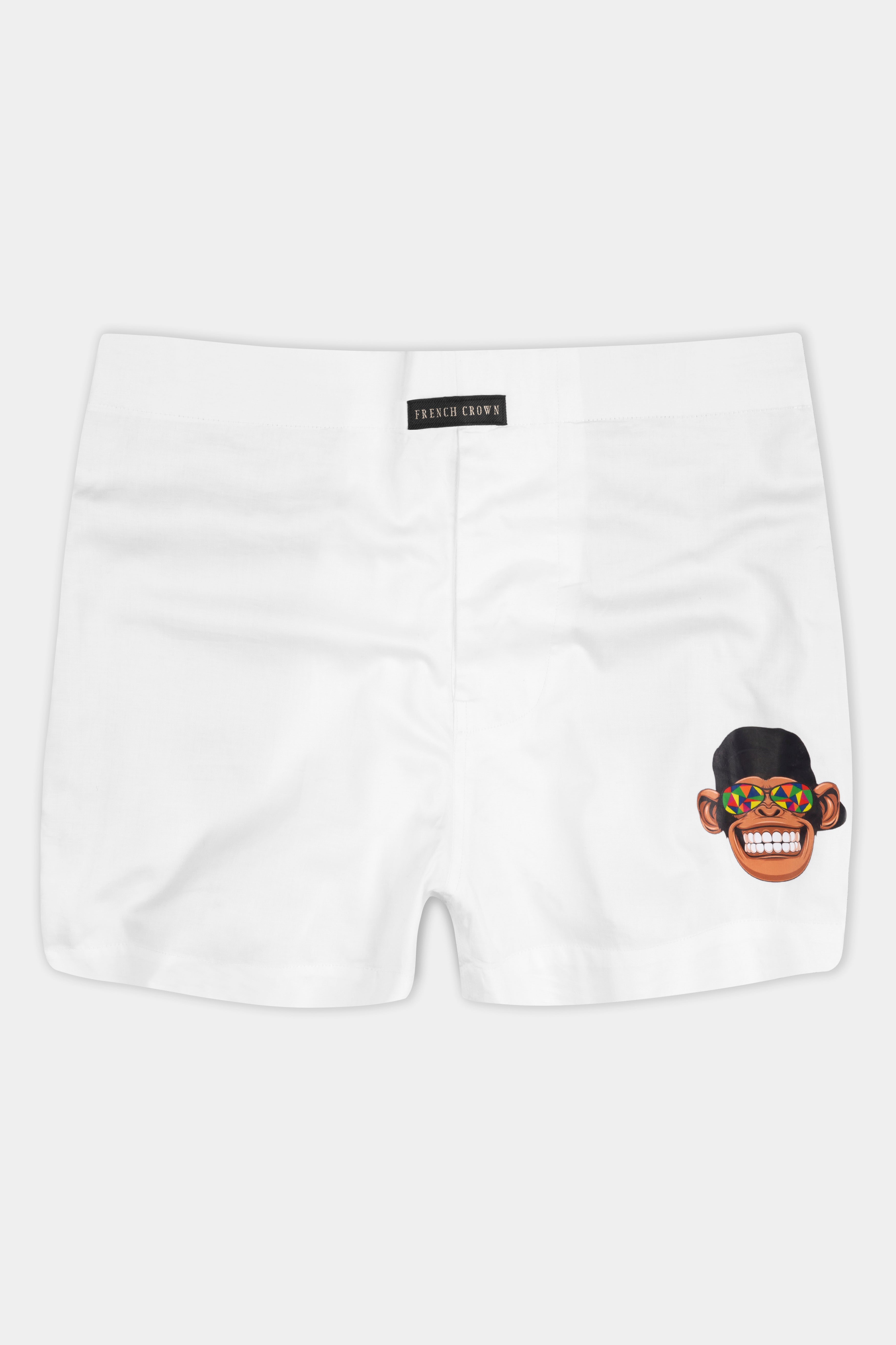 Bright White Funky Monkey Printed Subtle Sheen Super Soft Premium Cotton Boxers BX469-RPRT96-28, BX469-RPRT96-30, BX469-RPRT96-32, BX469-RPRT96-34, BX469-RPRT96-36, BX469-RPRT96-38, BX469-RPRT96-40, BX469-RPRT96-42, BX469-RPRT96-44