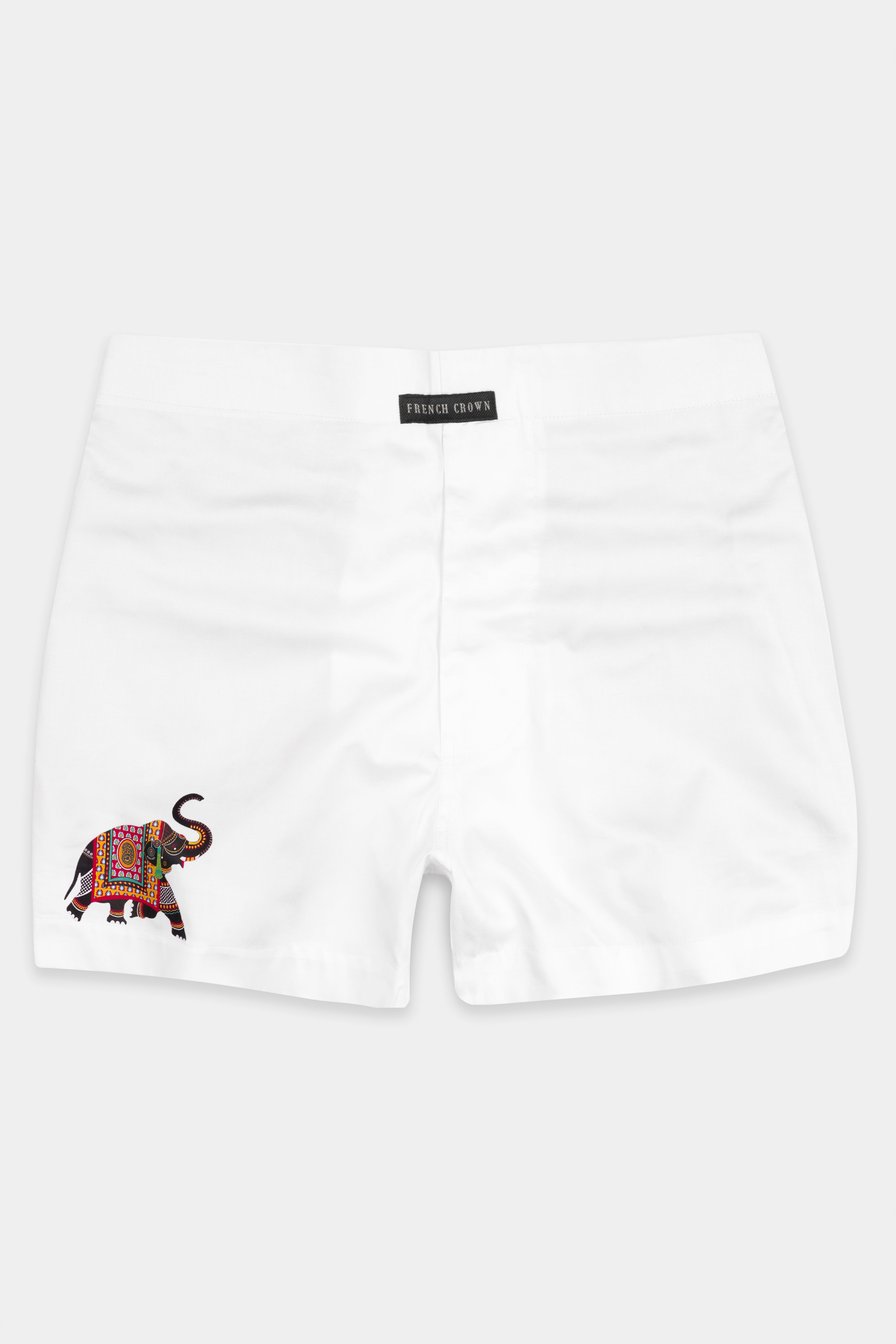 Bright White Elephant Printed Subtle Sheen Super Soft Premium Cotton Boxers BX469-RPRT99-28, BX469-RPRT99-30, BX469-RPRT99-32, BX469-RPRT99-34, BX469-RPRT99-36, BX469-RPRT99-38, BX469-RPRT99-40, BX469-RPRT99-42, BX469-RPRT99-44