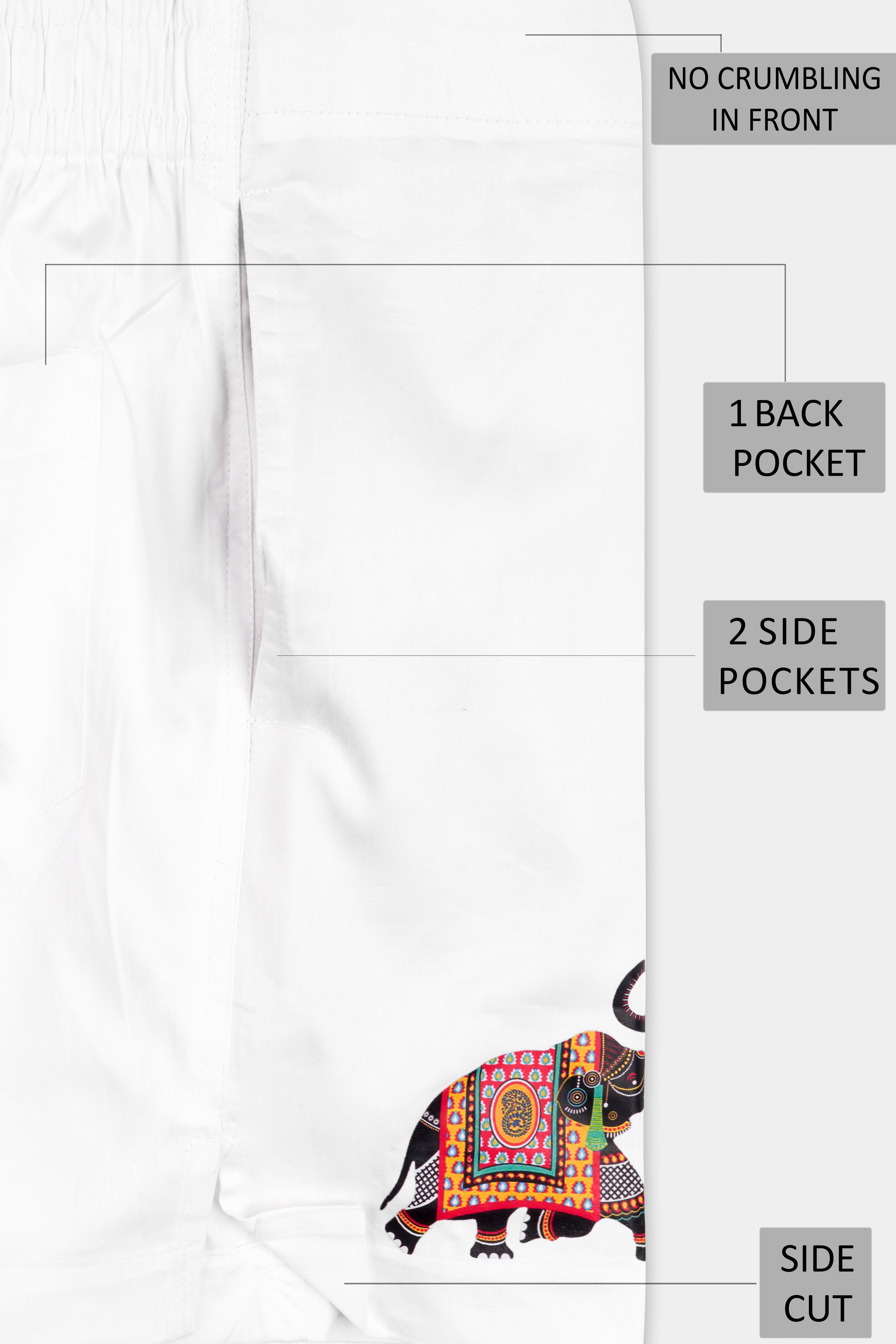 Bright White Elephant Printed Subtle Sheen Super Soft Premium Cotton Boxers BX469-RPRT99-28, BX469-RPRT99-30, BX469-RPRT99-32, BX469-RPRT99-34, BX469-RPRT99-36, BX469-RPRT99-38, BX469-RPRT99-40, BX469-RPRT99-42, BX469-RPRT99-44
