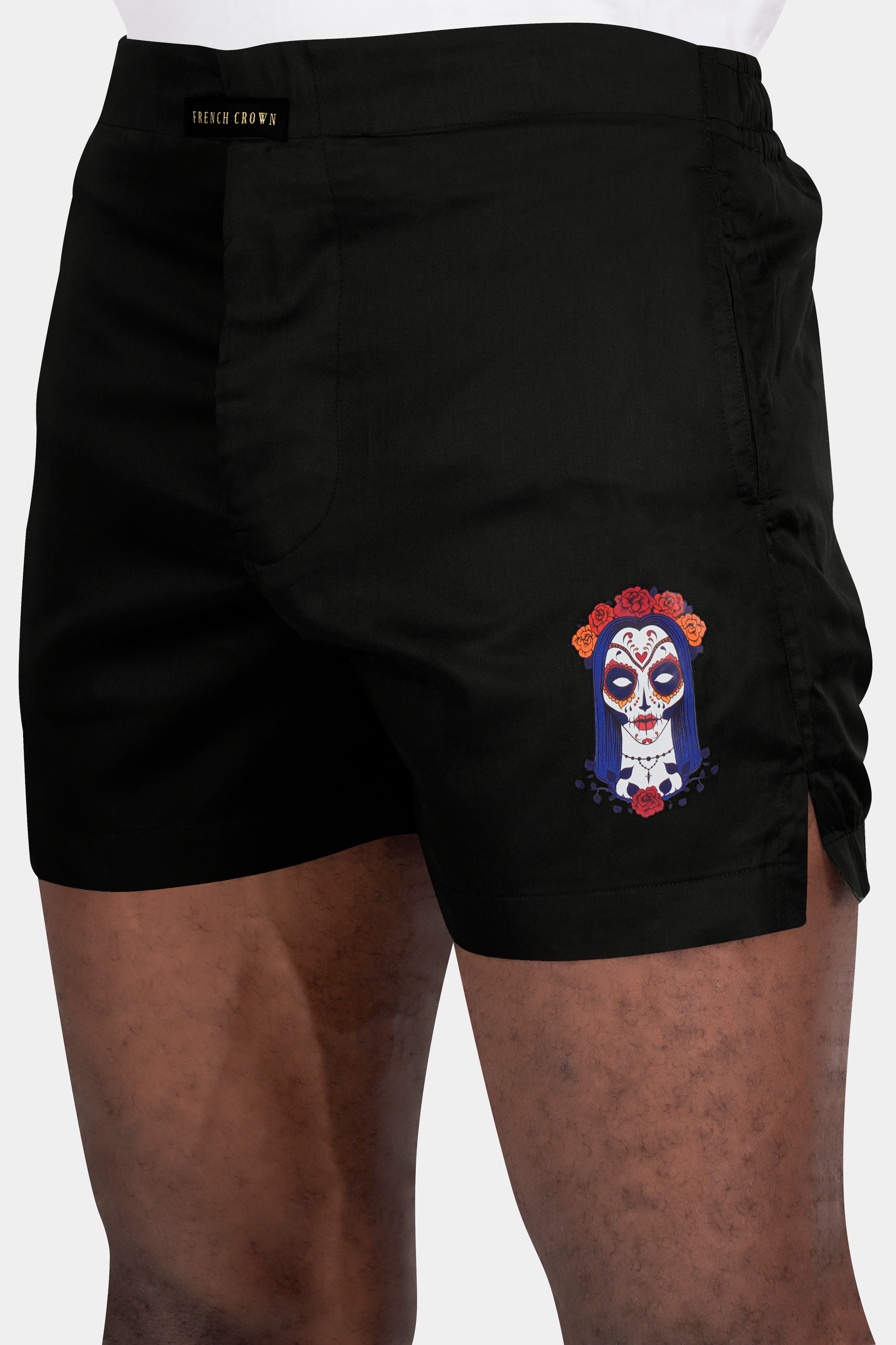 Jade Black Sugar Skull Style Face Printed Subtle Sheen Super Soft Premium Cotton Boxers BX470-RPRT101-28, BX470-RPRT101-30, BX470-RPRT101-32, BX470-RPRT101-34, BX470-RPRT101-36, BX470-RPRT101-38, BX470-RPRT101-40, BX470-RPRT101-42, BX470-RPRT101-44