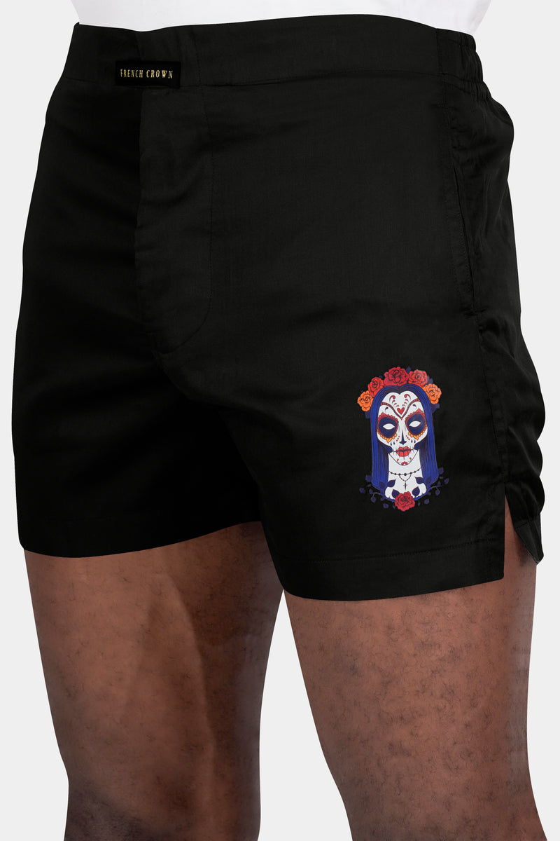 Jade Black Sugar Skull Style Face Printed Subtle Sheen Super Soft Premium Cotton Boxers