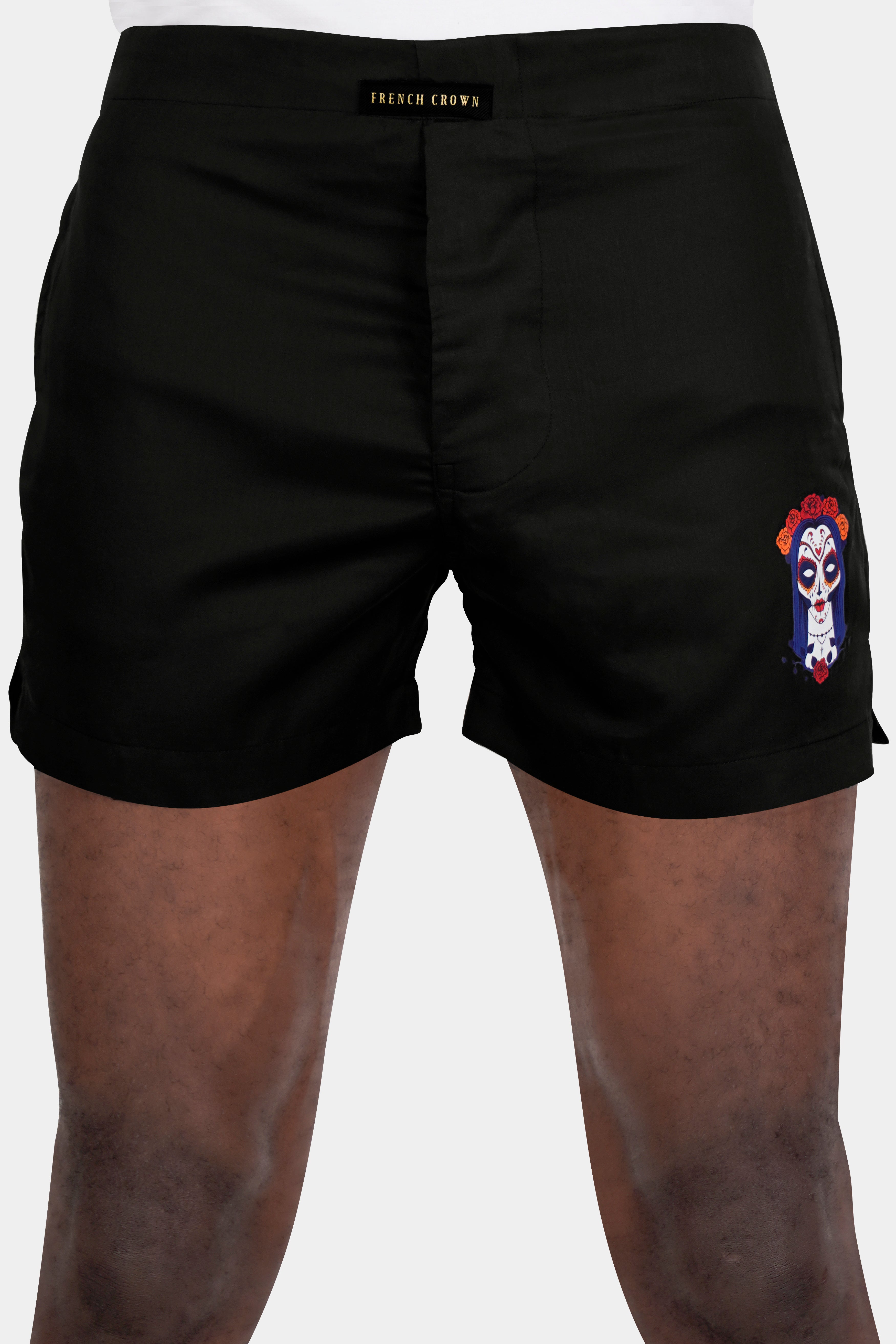 Jade Black Sugar Skull Style Face Printed Subtle Sheen Super Soft Premium Cotton Boxers BX470-RPRT101-28, BX470-RPRT101-30, BX470-RPRT101-32, BX470-RPRT101-34, BX470-RPRT101-36, BX470-RPRT101-38, BX470-RPRT101-40, BX470-RPRT101-42, BX470-RPRT101-44