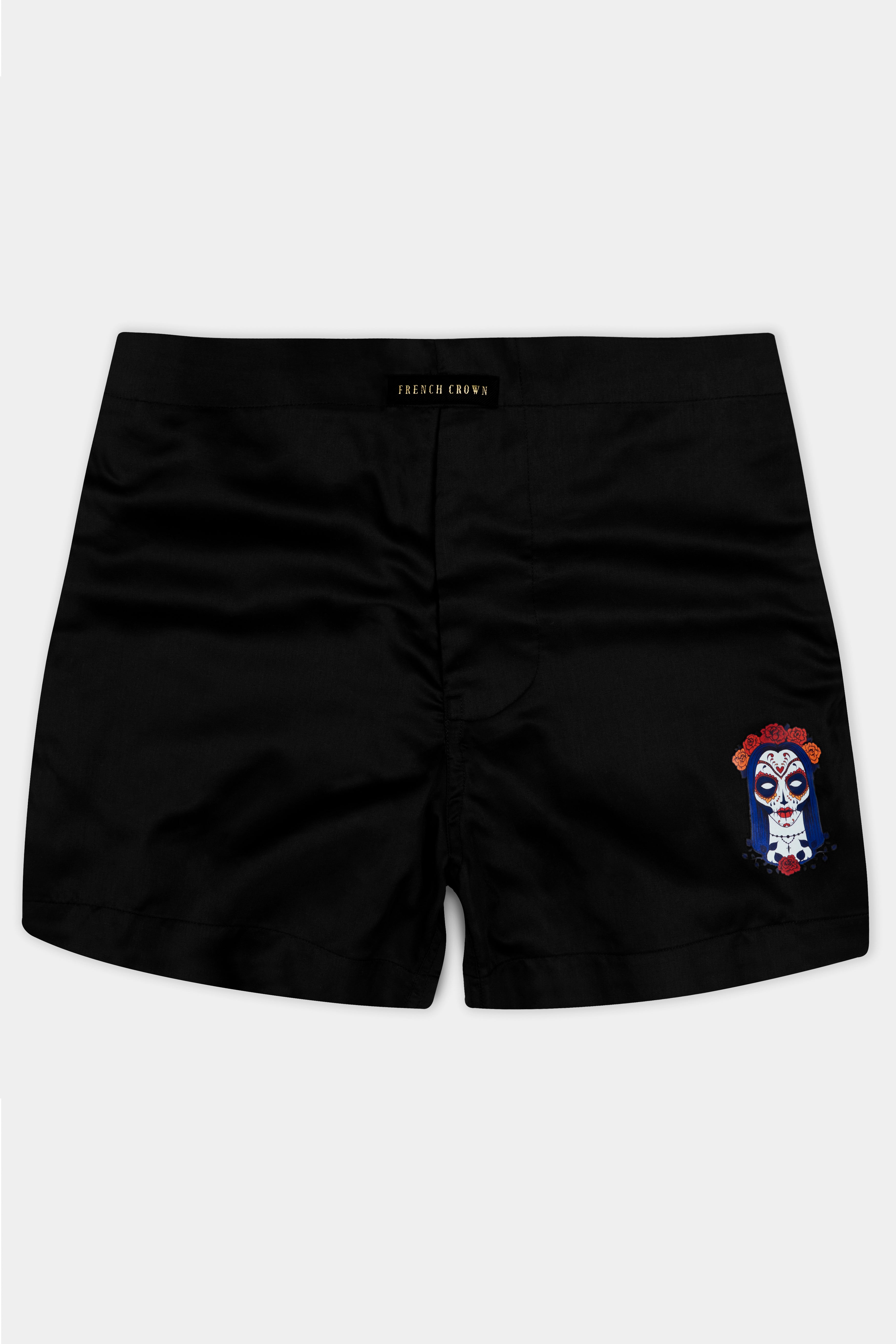 Jade Black Sugar Skull Style Face Printed Subtle Sheen Super Soft Premium Cotton Boxers BX470-RPRT101-28, BX470-RPRT101-30, BX470-RPRT101-32, BX470-RPRT101-34, BX470-RPRT101-36, BX470-RPRT101-38, BX470-RPRT101-40, BX470-RPRT101-42, BX470-RPRT101-44