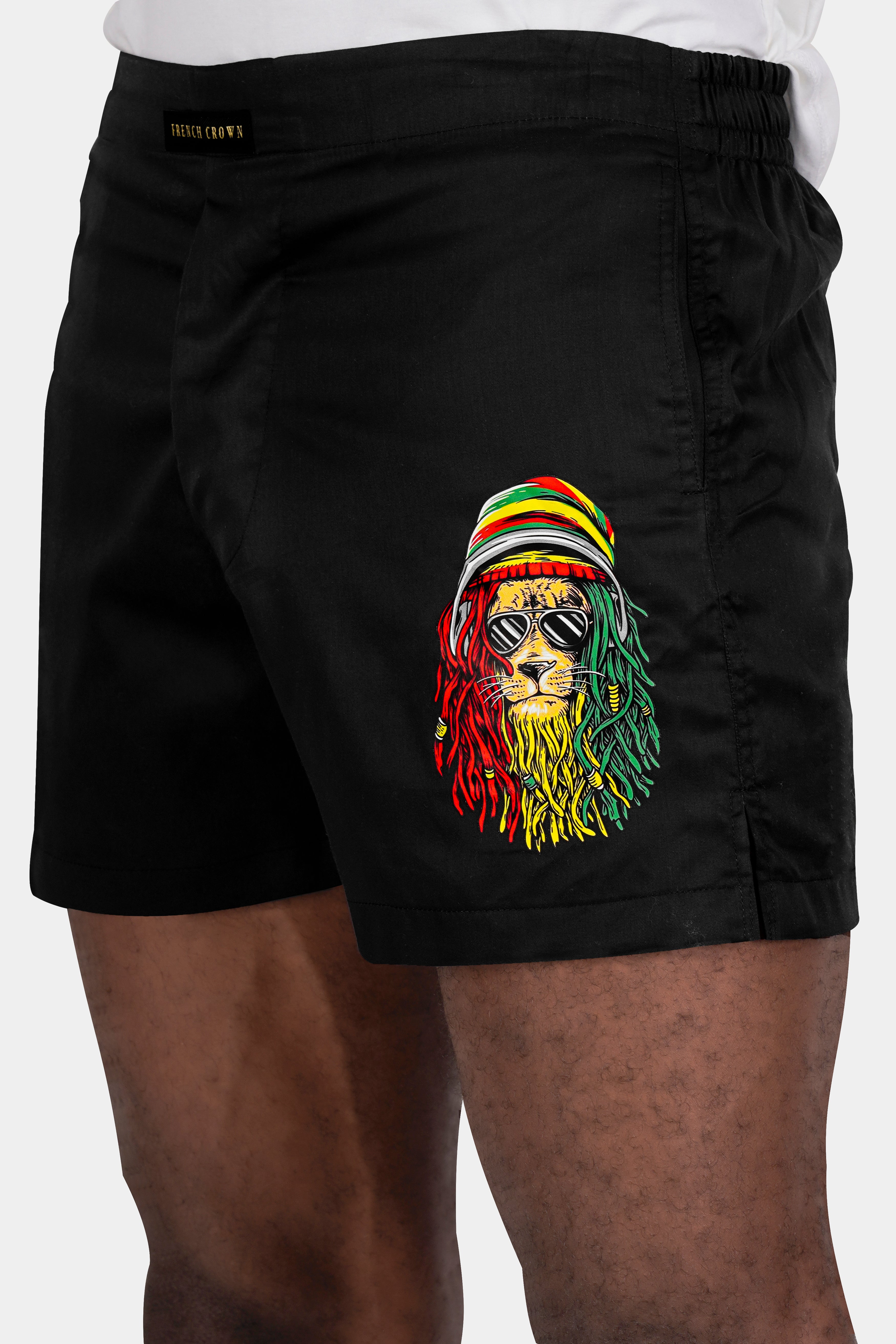 Jade Black Funky Lion Printed Subtle Sheen Super Soft Premium Cotton Boxers BX470-RPRT104-28, BX470-RPRT104-30, BX470-RPRT104-32, BX470-RPRT104-34, BX470-RPRT104-36, BX470-RPRT104-38, BX470-RPRT104-40, BX470-RPRT104-42, BX470-RPRT104-44