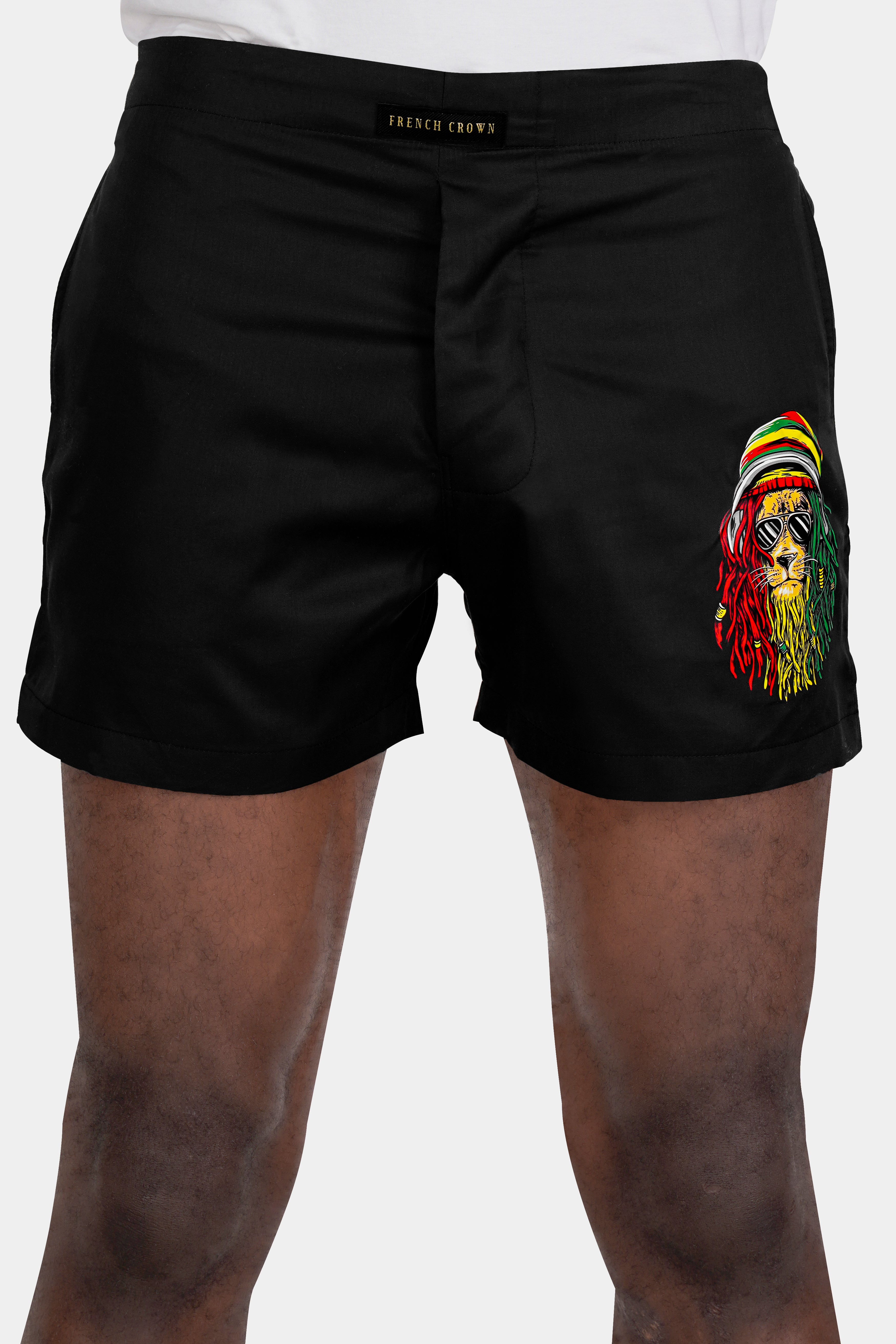 Jade Black Funky Lion Printed Subtle Sheen Super Soft Premium Cotton Boxers BX470-RPRT104-28, BX470-RPRT104-30, BX470-RPRT104-32, BX470-RPRT104-34, BX470-RPRT104-36, BX470-RPRT104-38, BX470-RPRT104-40, BX470-RPRT104-42, BX470-RPRT104-44