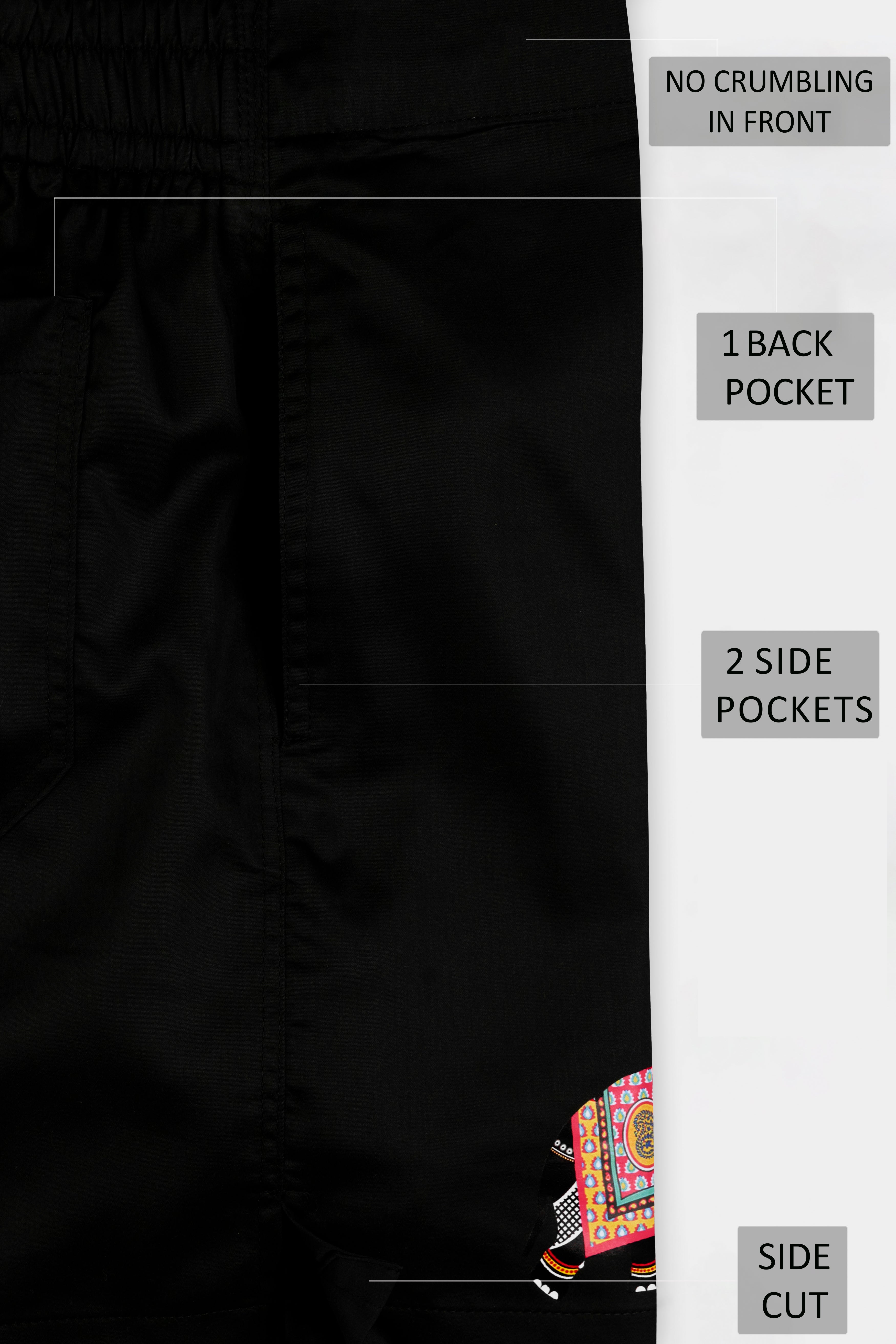 Jade Black Elephant Printed Subtle Sheen Super Soft Premium Cotton Boxers BX470-RPRT99-28, BX470-RPRT99-30, BX470-RPRT99-32, BX470-RPRT99-34, BX470-RPRT99-36, BX470-RPRT99-38, BX470-RPRT99-40, BX470-RPRT99-42, BX470-RPRT99-44