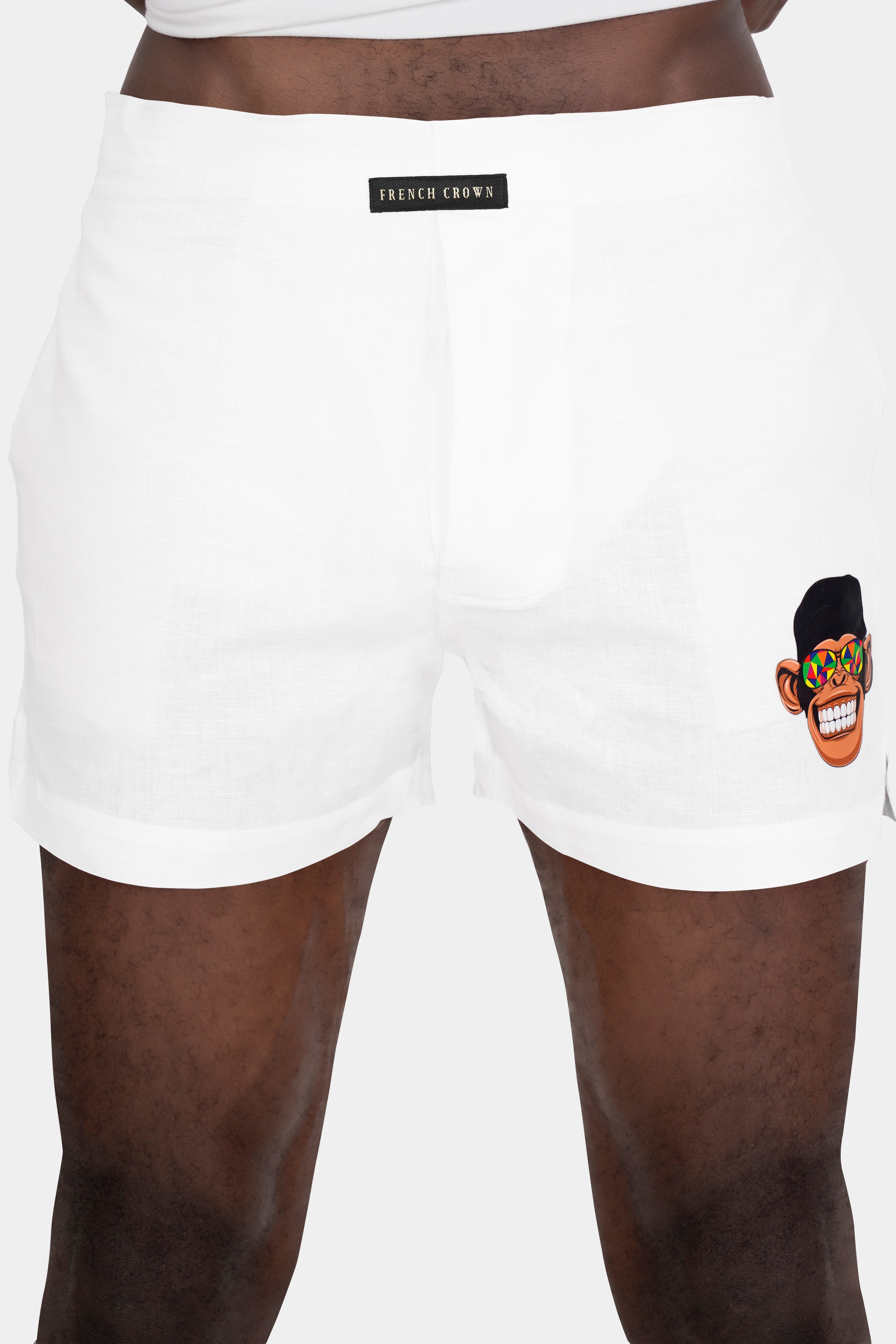 Bright White Funky Monkey Printed Luxurious Linen Boxers BX471-RPRT96-28, BX471-RPRT96-30, BX471-RPRT96-32, BX471-RPRT96-34, BX471-RPRT96-36, BX471-RPRT96-38, BX471-RPRT96-40, BX471-RPRT96-42, BX471-RPRT96-44